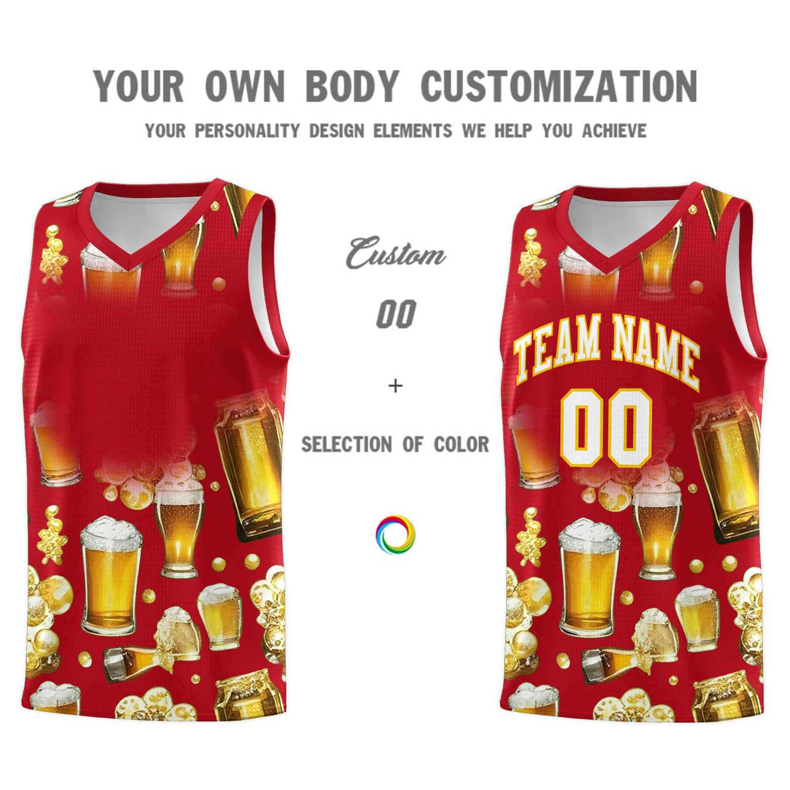 Custom Red National Beer Day Personalized Beer Bubble Basketball Jersey | Perfect for parties | Dye-sublimation printing | KXKSHOP
