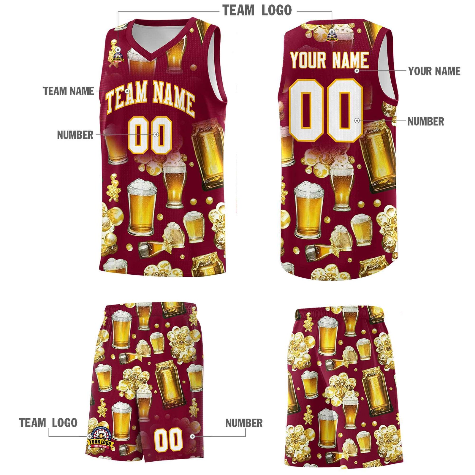 Custom Crimson National Beer Day Personalized Beer Bubble Basketball Jersey | Perfect for parties | Dye-sublimation printing | KXKSHOP
