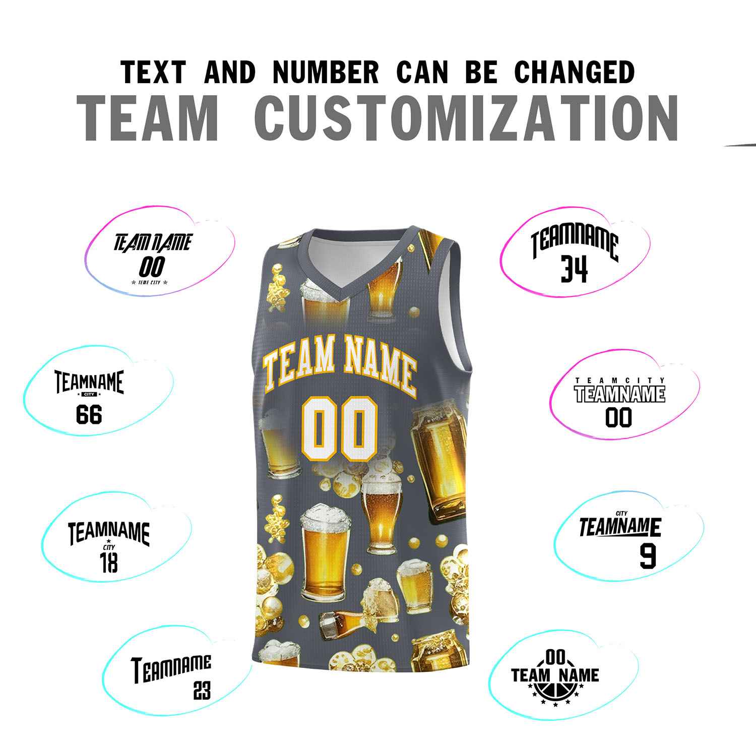 Custom Gray National Beer Day Personalized Beer Bubble Basketball Jersey | Perfect for parties | Dye-sublimation printing | KXKSHOP