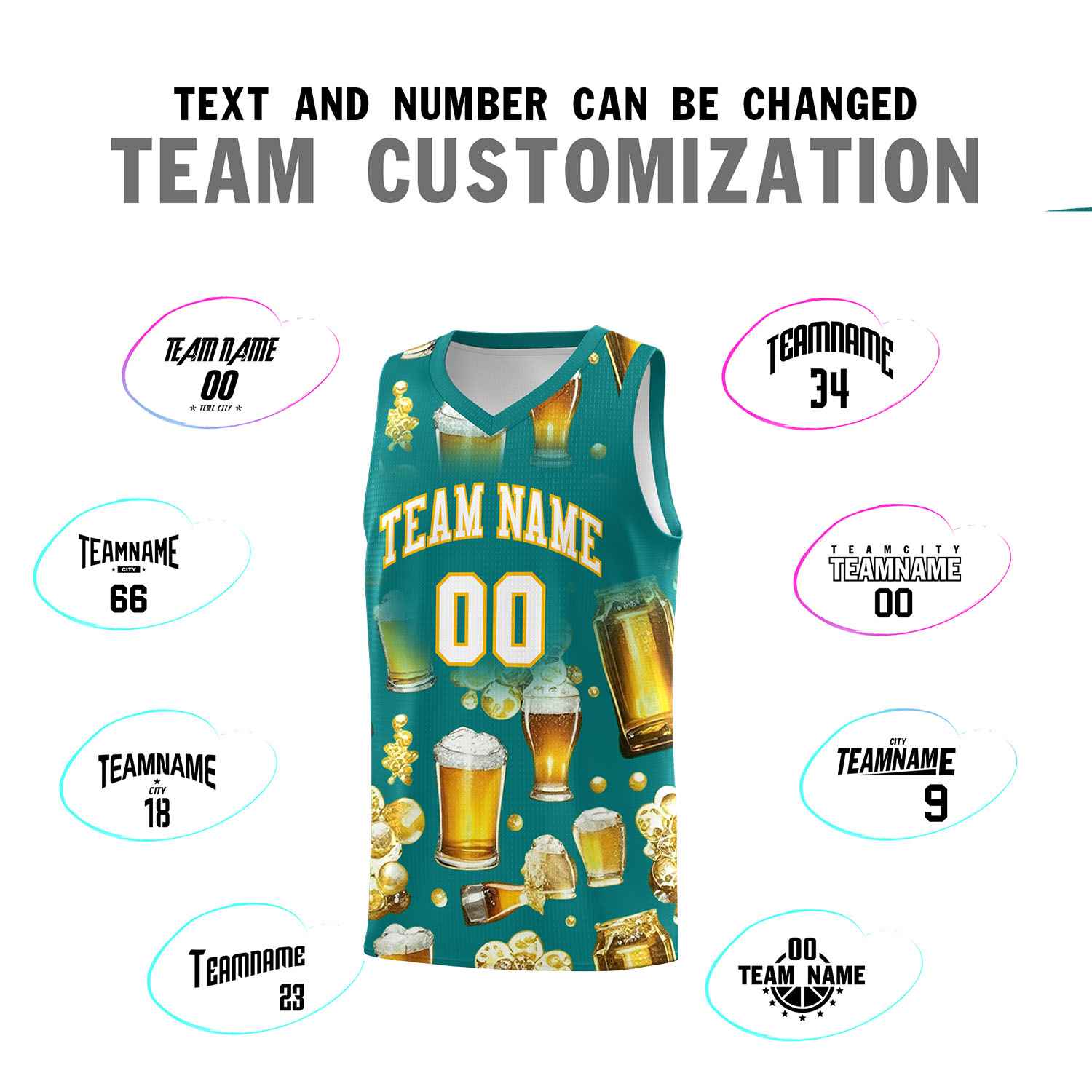 Custom Teal National Beer Day Personalized Beer Bubble Basketball Jersey | Perfect for parties | Dye-sublimation printing | KXKSHOP