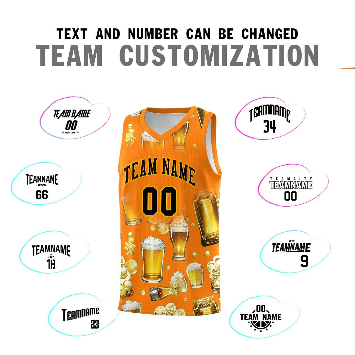 Custom Orange National Beer Day Personalized Beer Bubble Basketball Jersey | Perfect for parties | Dye-sublimation printing | KXKSHOP