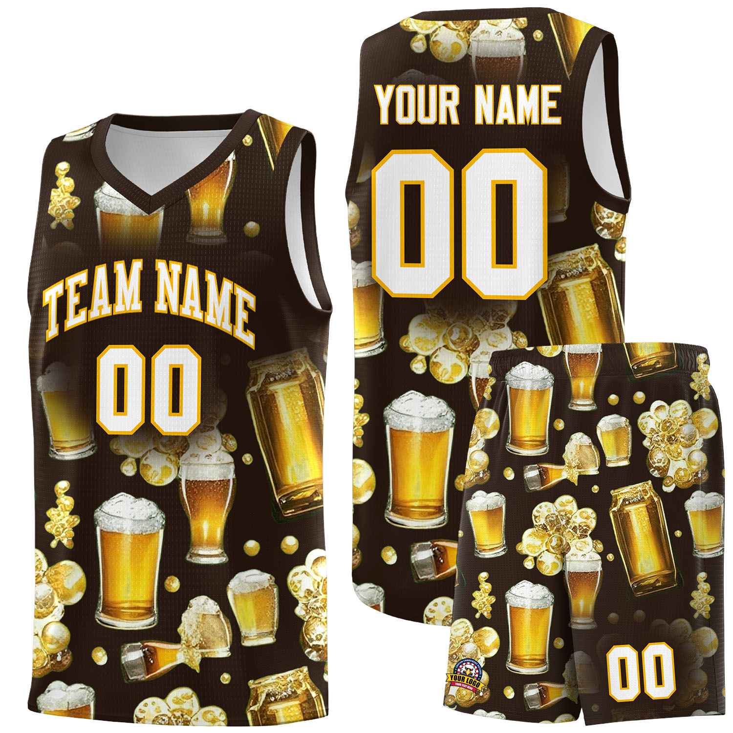 Custom Brown National Beer Day Personalized Beer Bubble Basketball Jersey | Perfect for parties | Dye-sublimation printing | KXKSHOP