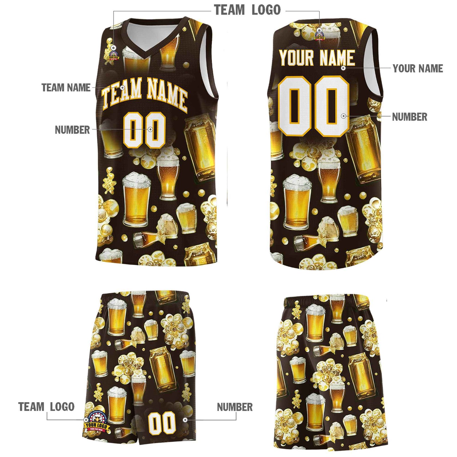 Custom Brown National Beer Day Personalized Beer Bubble Basketball Jersey | Perfect for parties | Dye-sublimation printing | KXKSHOP