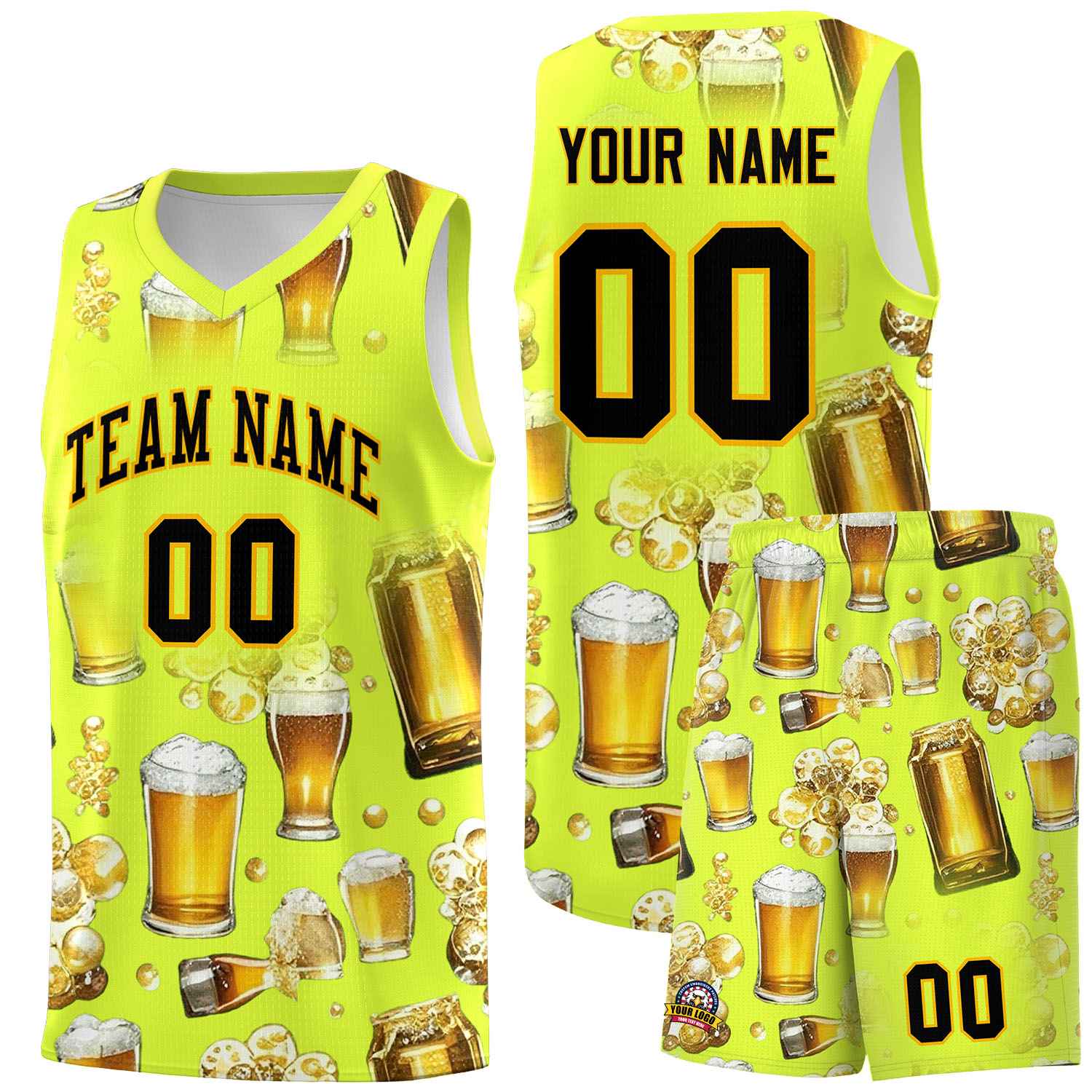 Custom Fluorescent Green National Beer Day Personalized Beer Bubble Basketball Jersey | Perfect for parties | Dye-sublimation printing | KXKSHOP