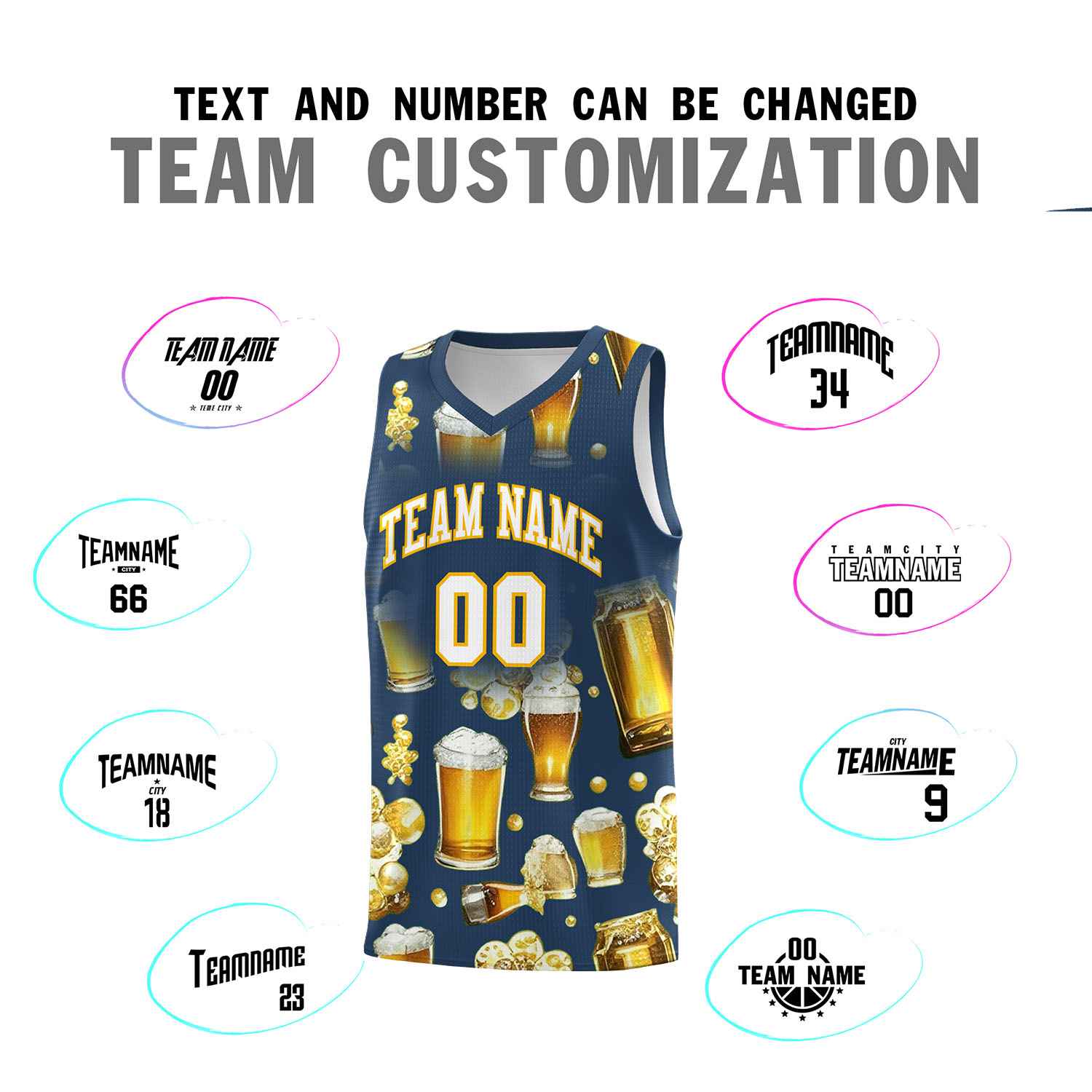 Custom Midnight Blue National Beer Day Personalized Beer Bubble Basketball Jersey | Perfect for parties | Dye-sublimation printing | KXKSHOP