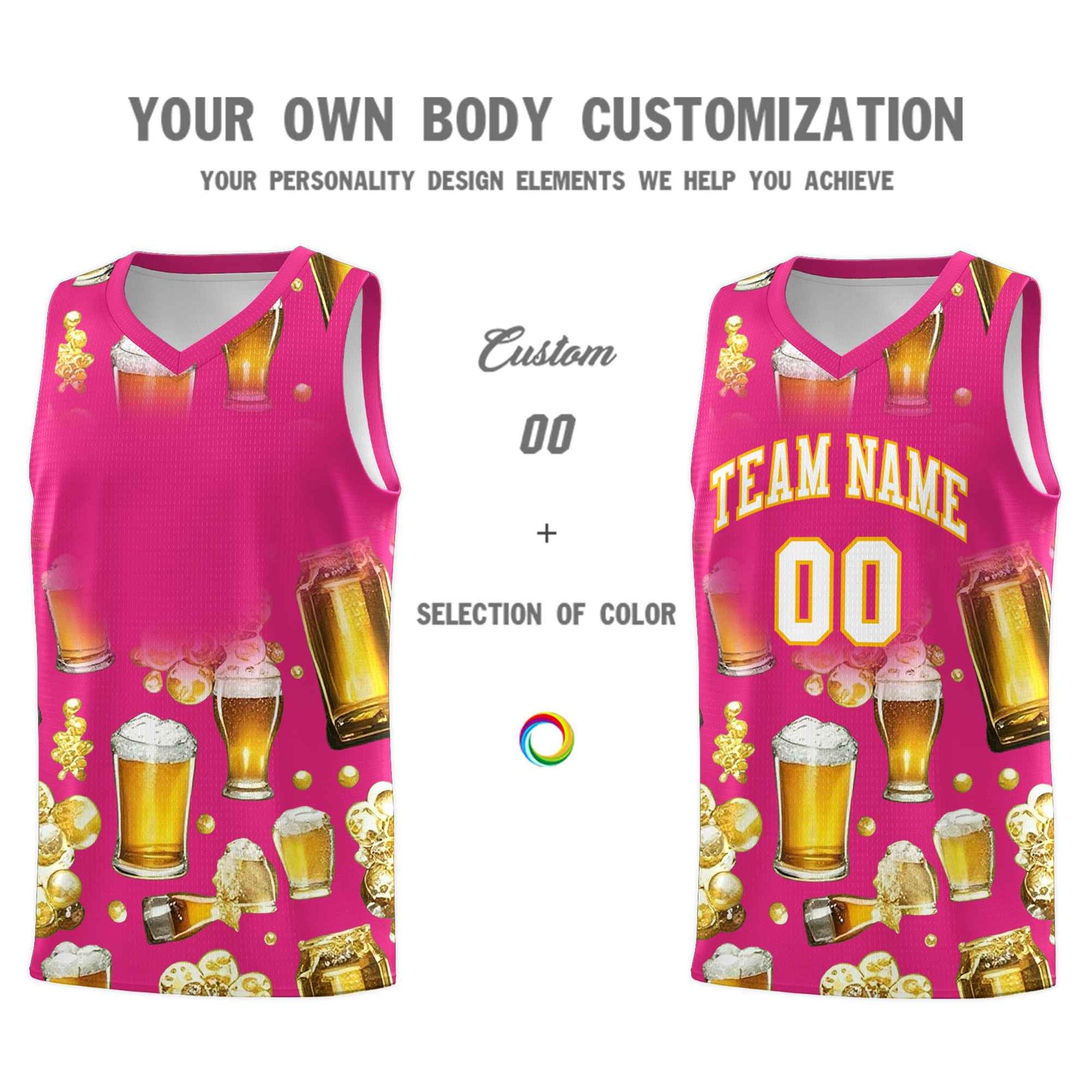 Custom Rose Red National Beer Day Personalized Beer Bubble Basketball Jersey | Perfect for parties | Dye-sublimation printing | KXKSHOP