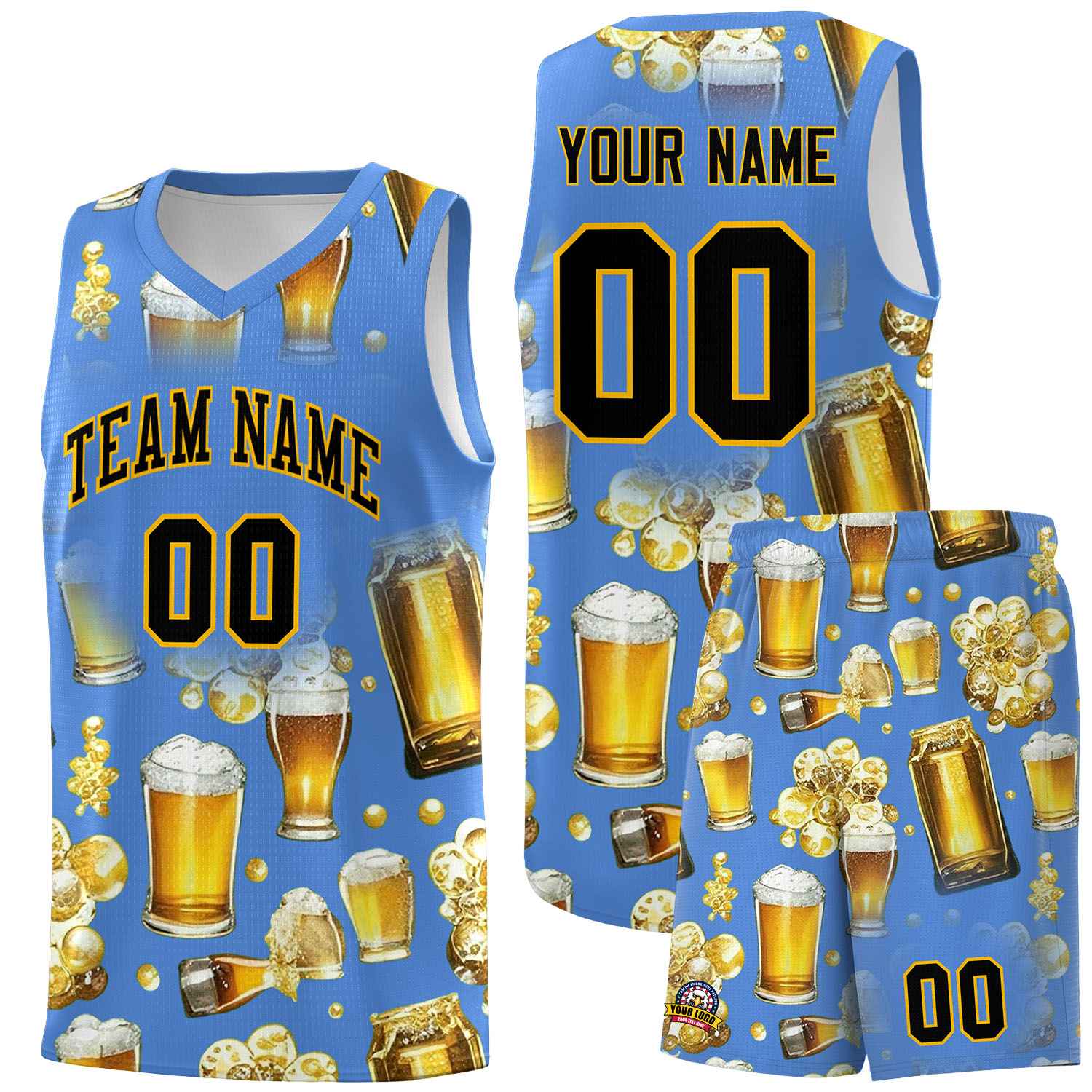 Custom Powder Blue National Beer Day Personalized Beer Bubble Basketball Jersey | Perfect for parties | Dye-sublimation printing | KXKSHOP