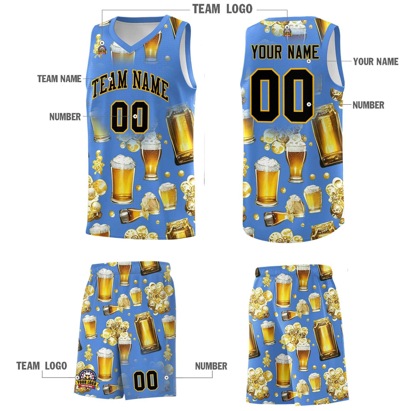 Custom Powder Blue National Beer Day Personalized Beer Bubble Basketball Jersey | Perfect for parties | Dye-sublimation printing | KXKSHOP