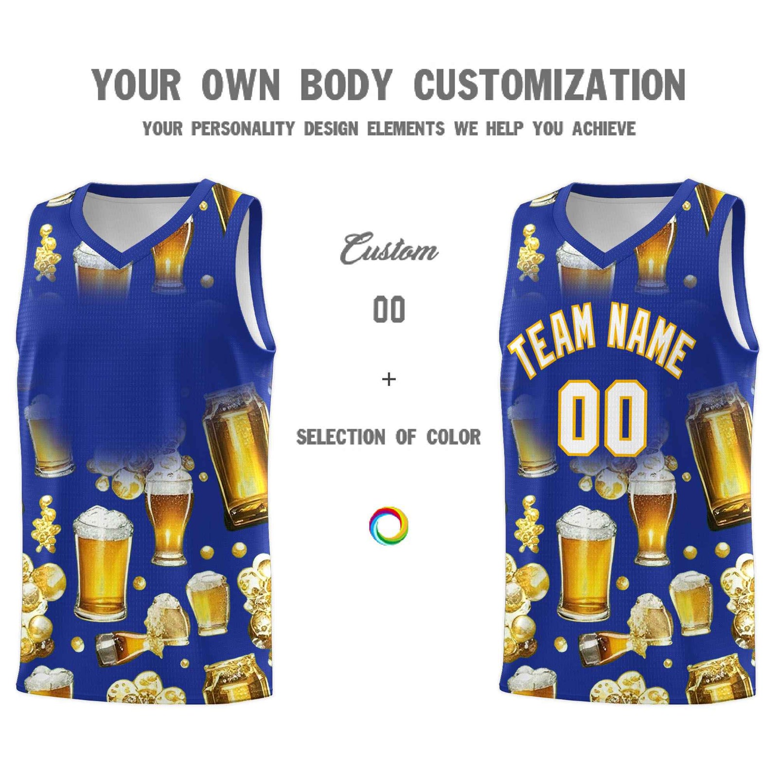 Custom Royal Blue National Beer Day Personalized Beer Bubble Basketball Jersey | Perfect for parties | Dye-sublimation printing | KXKSHOP
