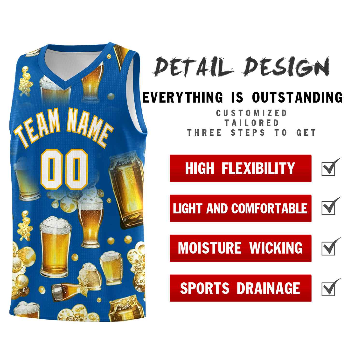 Custom Royal National Beer Day Personalized Beer Bubble Basketball Jersey | Perfect for parties | Dye-sublimation printing | KXKSHOP