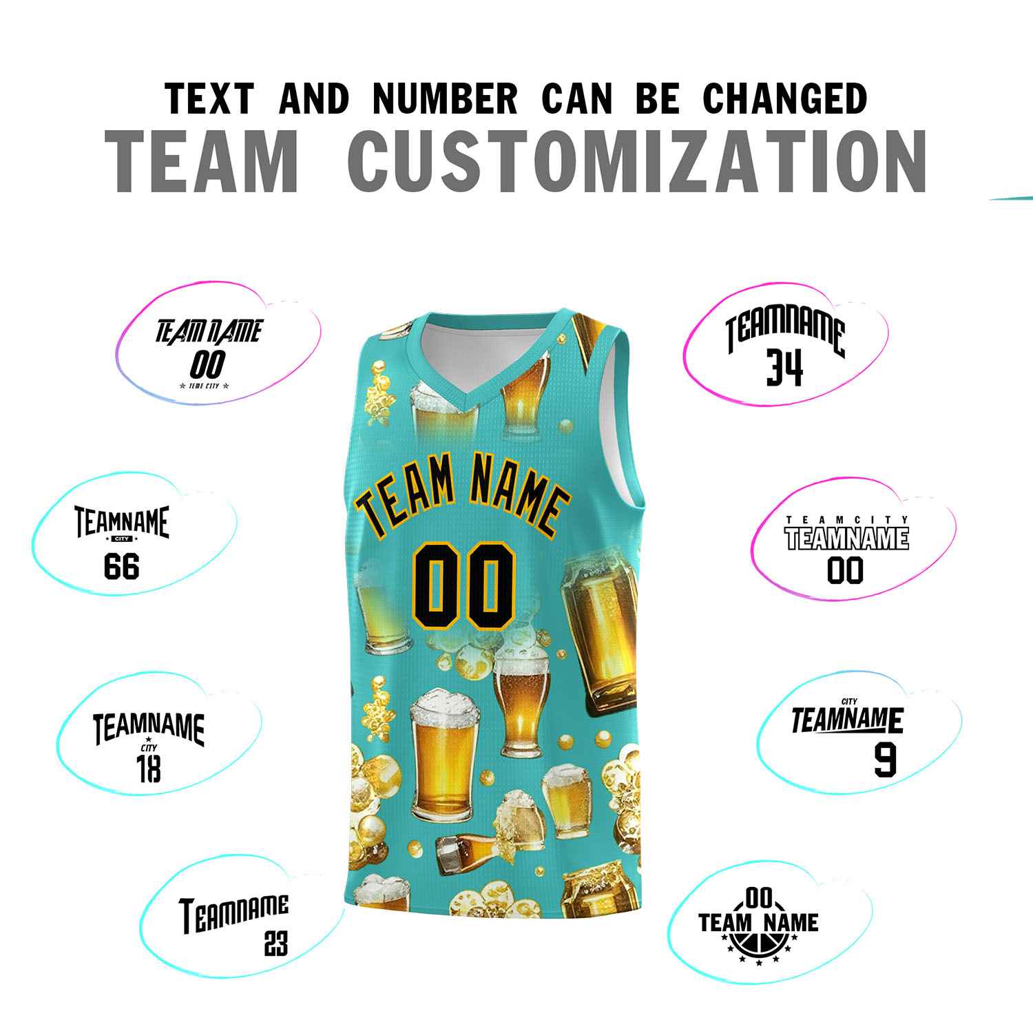 Custom Teal National Beer Day Personalized Beer Bubble Basketball Jersey | Perfect for parties | Dye-sublimation printing | KXKSHOP