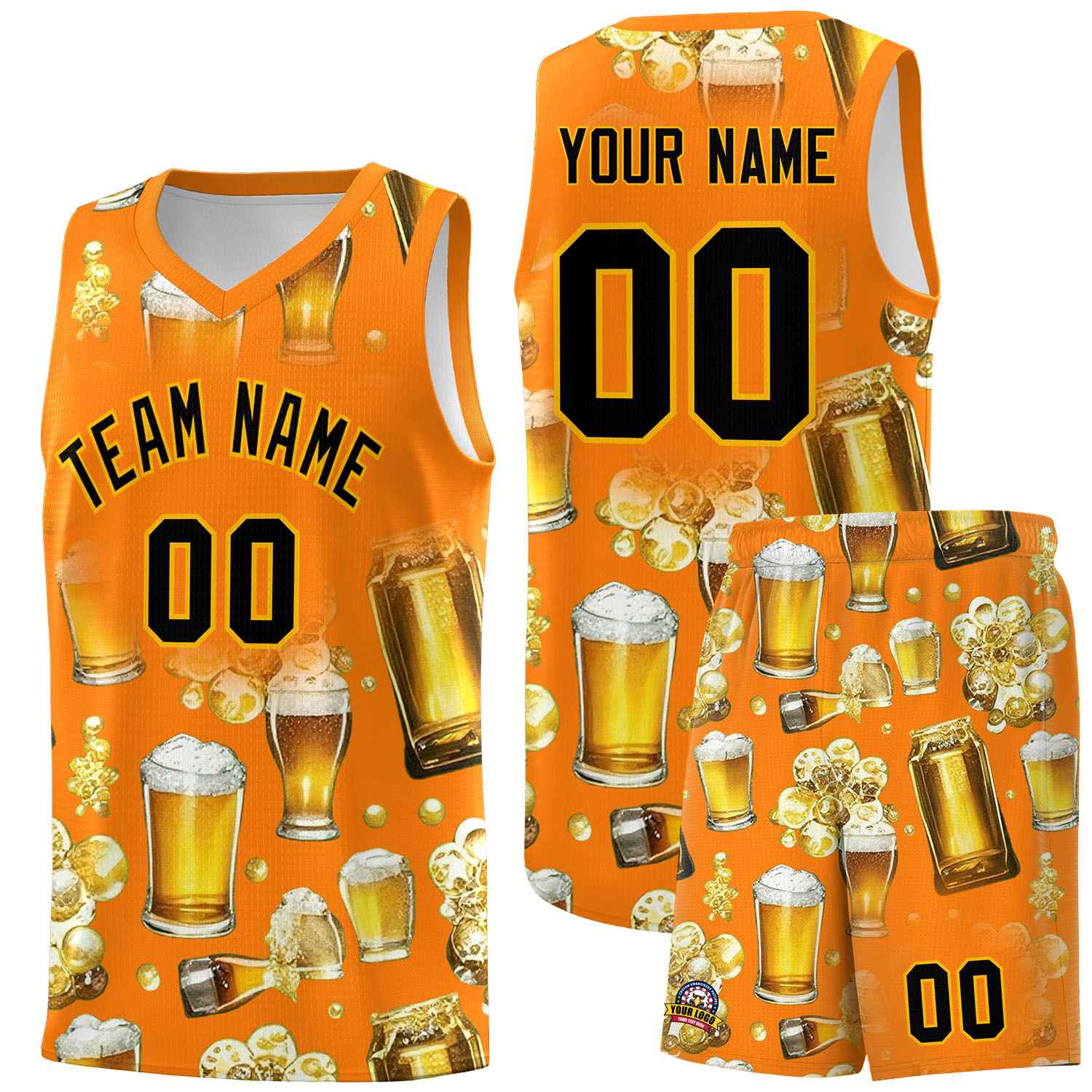 Custom Orange National Beer Day Personalized Beer Bubble Basketball Jersey | Perfect for parties | Dye-sublimation printing | KXKSHOP