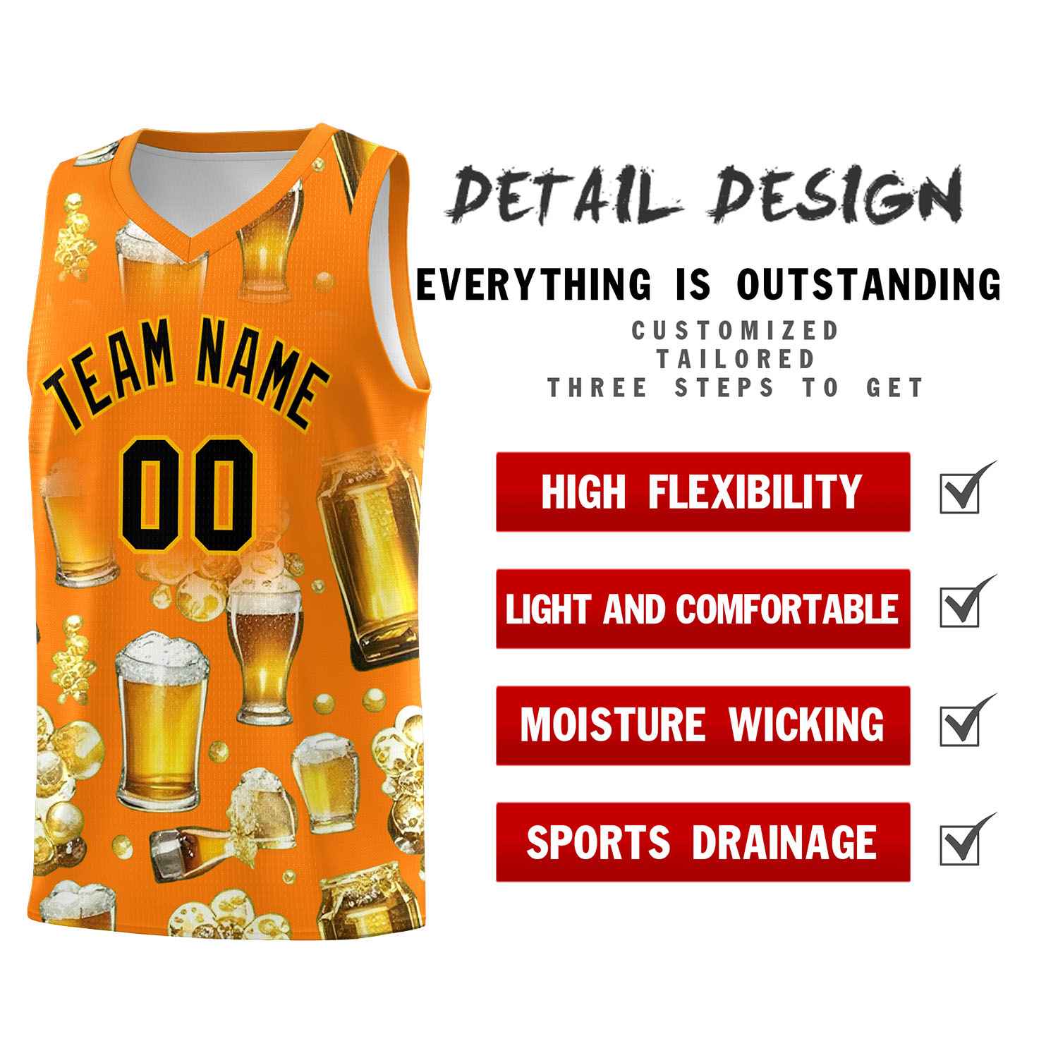 Custom Orange National Beer Day Personalized Beer Bubble Basketball Jersey | Perfect for parties | Dye-sublimation printing | KXKSHOP
