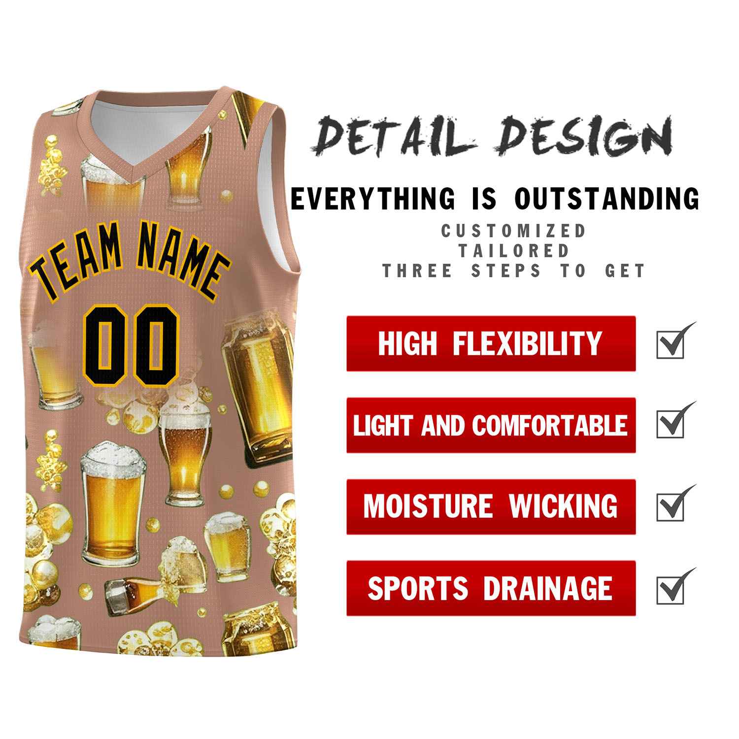 Custom Coffee National Beer Day Personalized Beer Bubble Basketball Jersey | Perfect for parties | Dye-sublimation printing | KXKSHOP