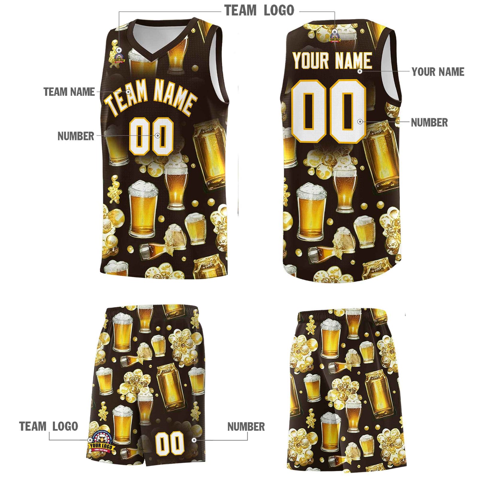 Custom Brown National Beer Day Personalized Beer Bubble Basketball Jersey | Perfect for parties | Dye-sublimation printing | KXKSHOP