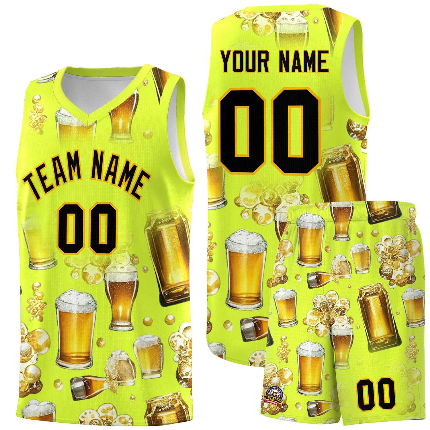 Custom Fluorescent Green National Beer Day Personalized Beer Bubble Basketball Jersey | Perfect for parties | Dye-sublimation printing | KXKSHOP