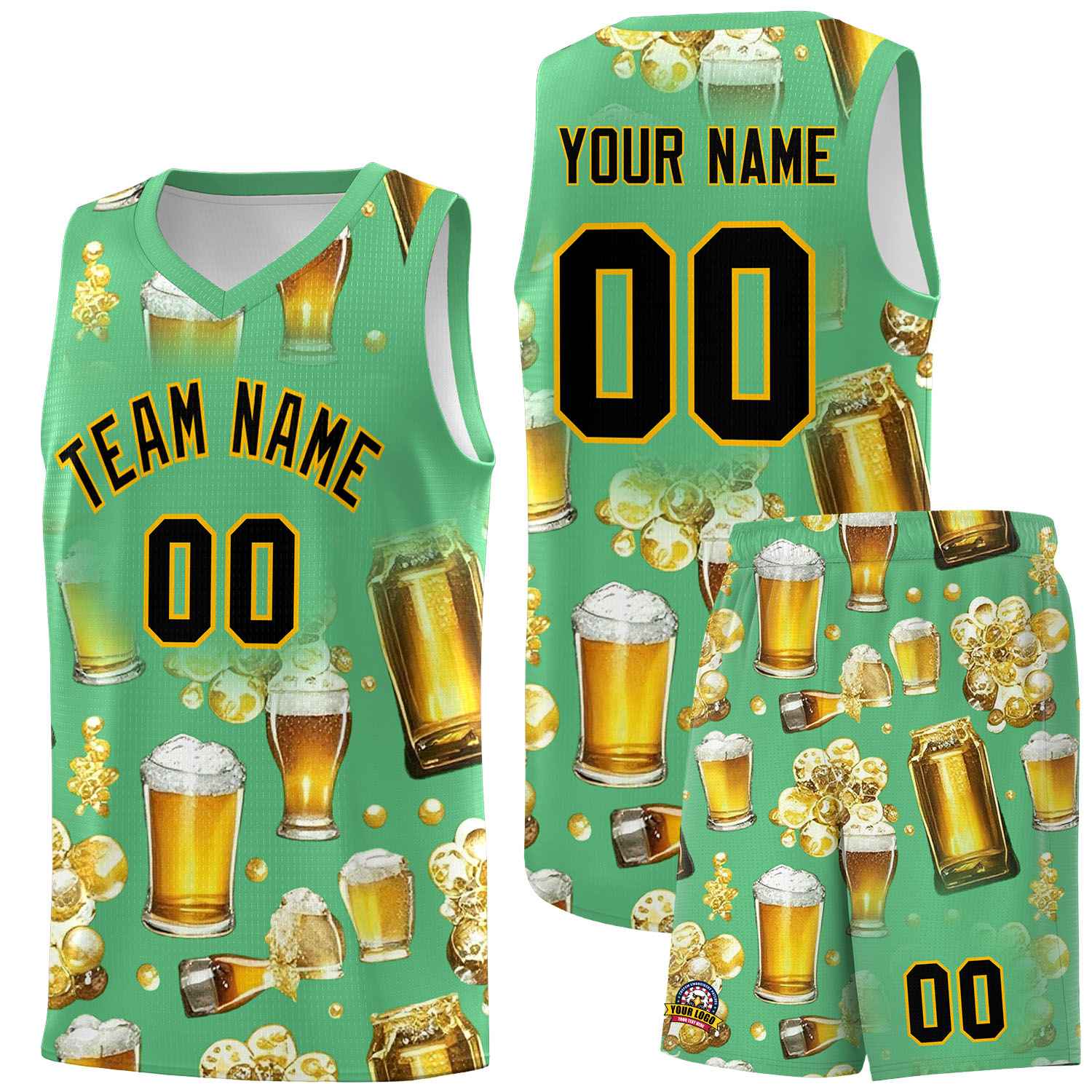 Custom Neon Green National Beer Day Personalized Beer Bubble Basketball Jersey | Perfect for parties | Dye-sublimation printing | KXKSHOP