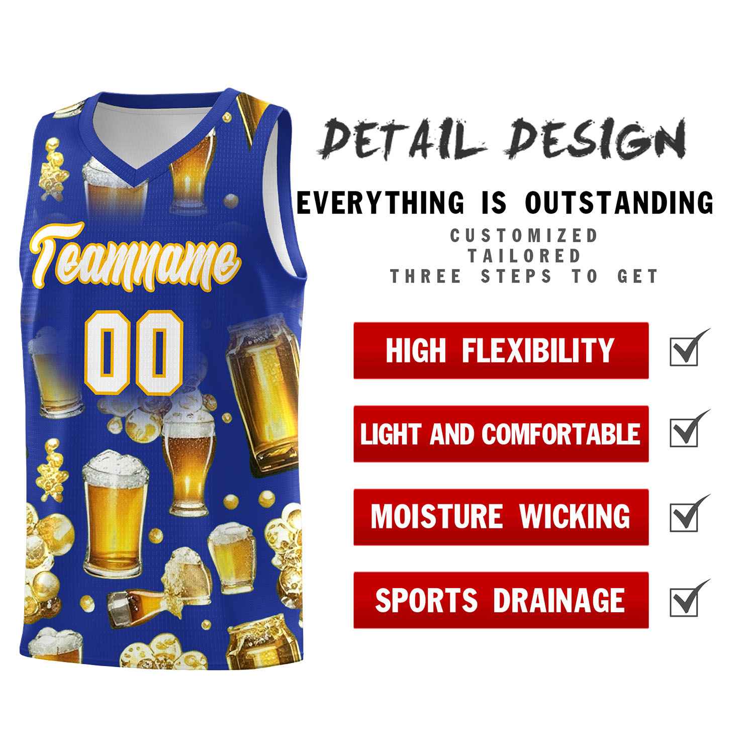 Custom Royal Blue National Beer Day Personalized Beer Bubble Basketball Jersey | Perfect for parties | Dye-sublimation printing | KXKSHOP