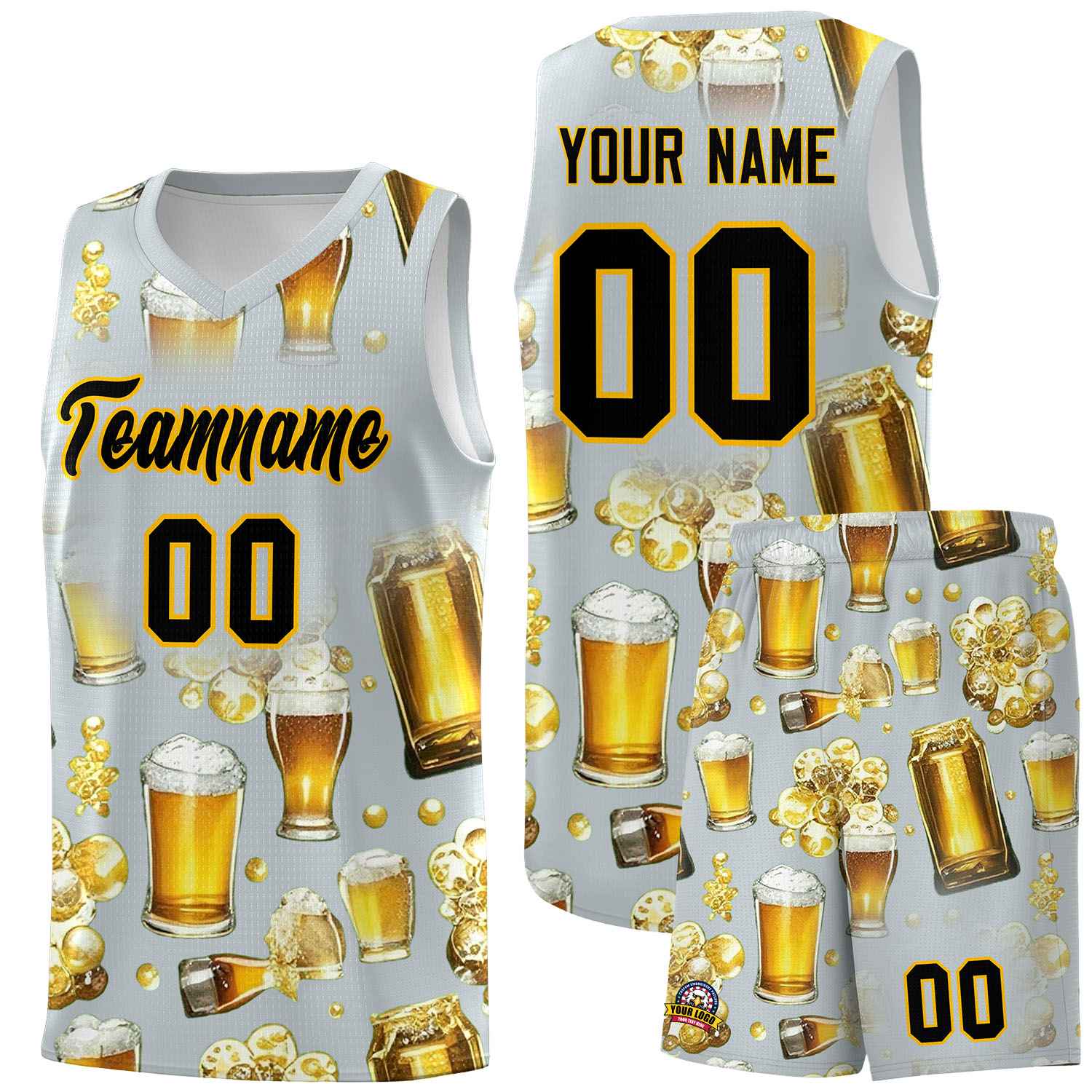 Custom Silver National Beer Day Personalized Beer Bubble Basketball Jersey | Perfect for parties | Dye-sublimation printing | KXKSHOP