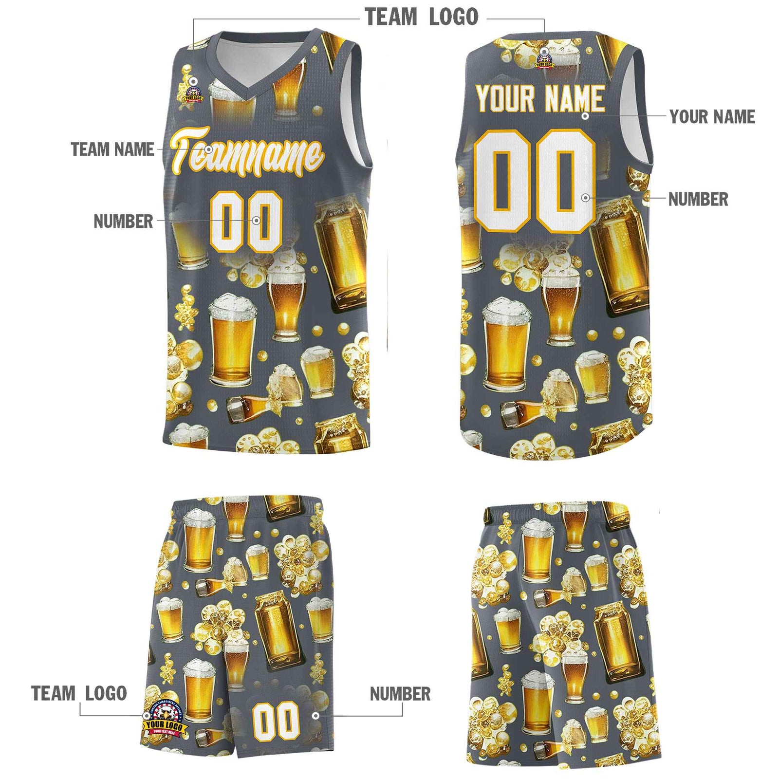 Custom Gray National Beer Day Personalized Beer Bubble Basketball Jersey | Perfect for parties | Dye-sublimation printing | KXKSHOP