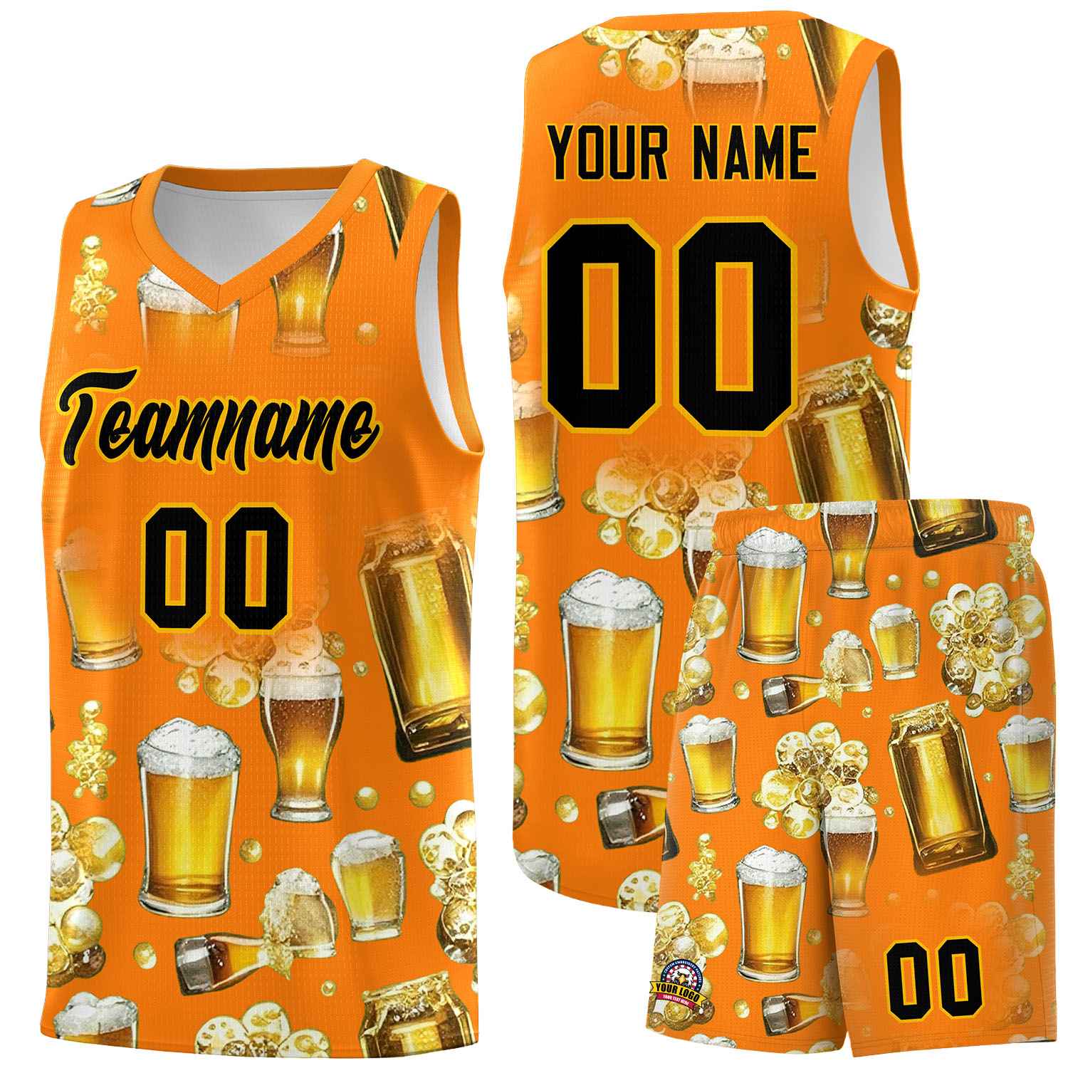 Custom Orange National Beer Day Personalized Beer Bubble Basketball Jersey | Perfect for parties | Dye-sublimation printing | KXKSHOP