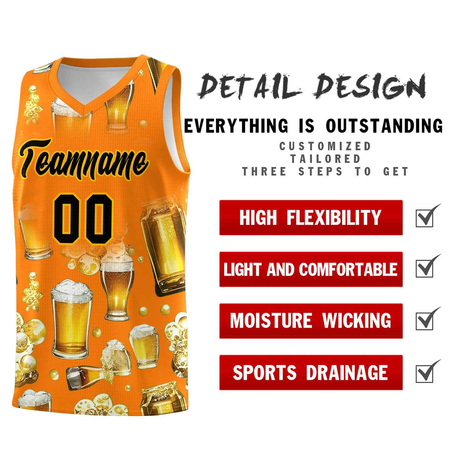 Custom Orange National Beer Day Personalized Beer Bubble Basketball Jersey | Perfect for parties | Dye-sublimation printing | KXKSHOP