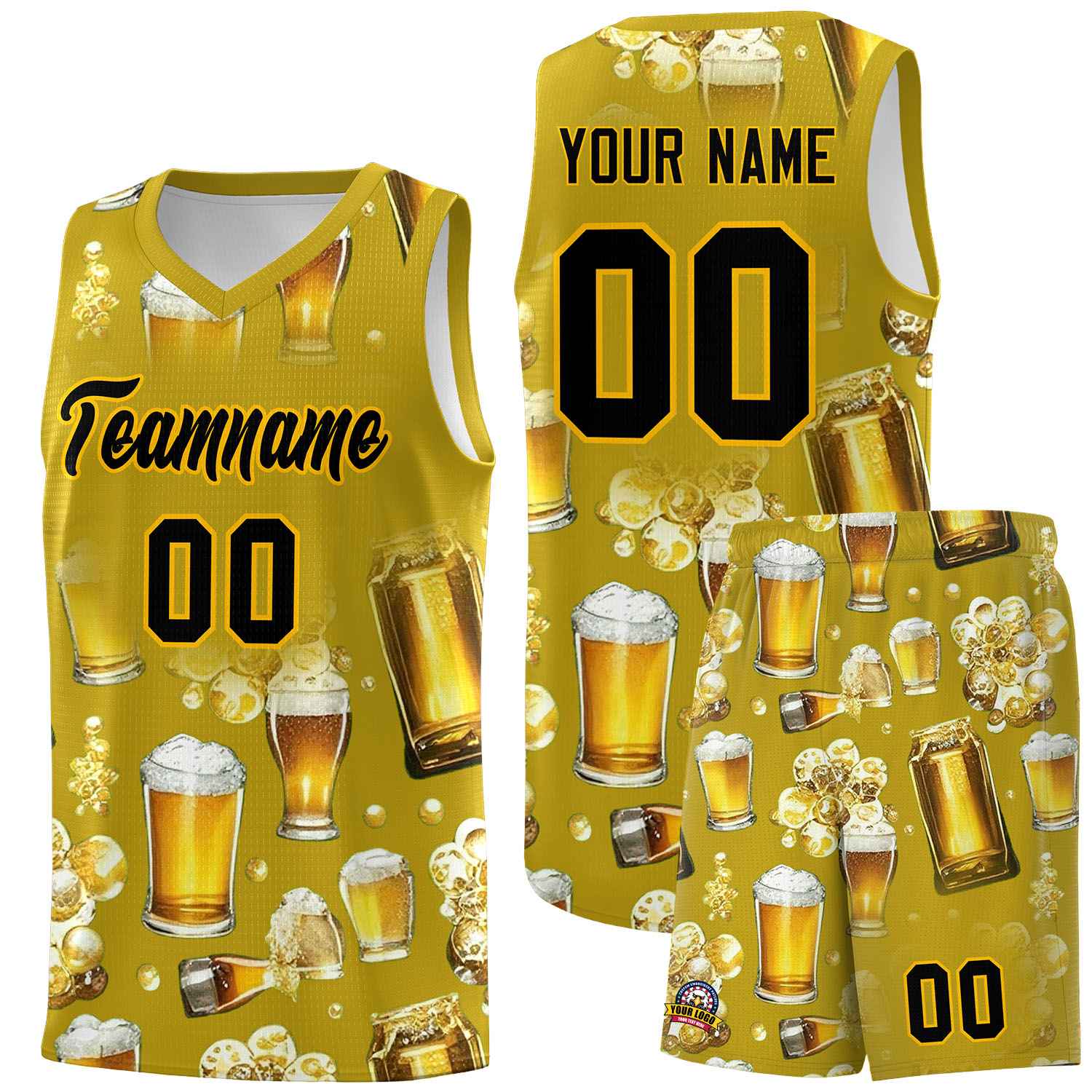 Custom Old Gold National Beer Day Personalized Beer Bubble Basketball Jersey | Perfect for parties | Dye-sublimation printing | KXKSHOP