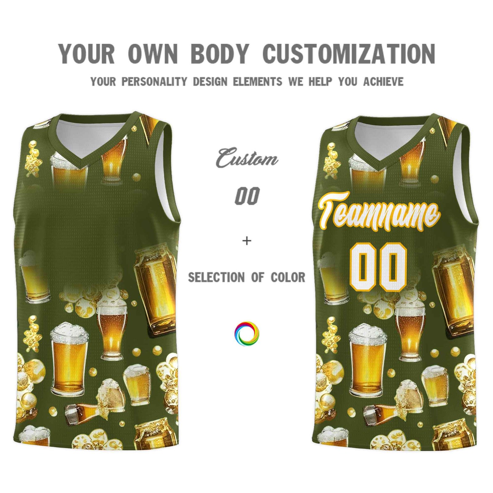 Custom Olive National Beer Day Personalized Beer Bubble Basketball Jersey | Perfect for parties | Dye-sublimation printing | KXKSHOP