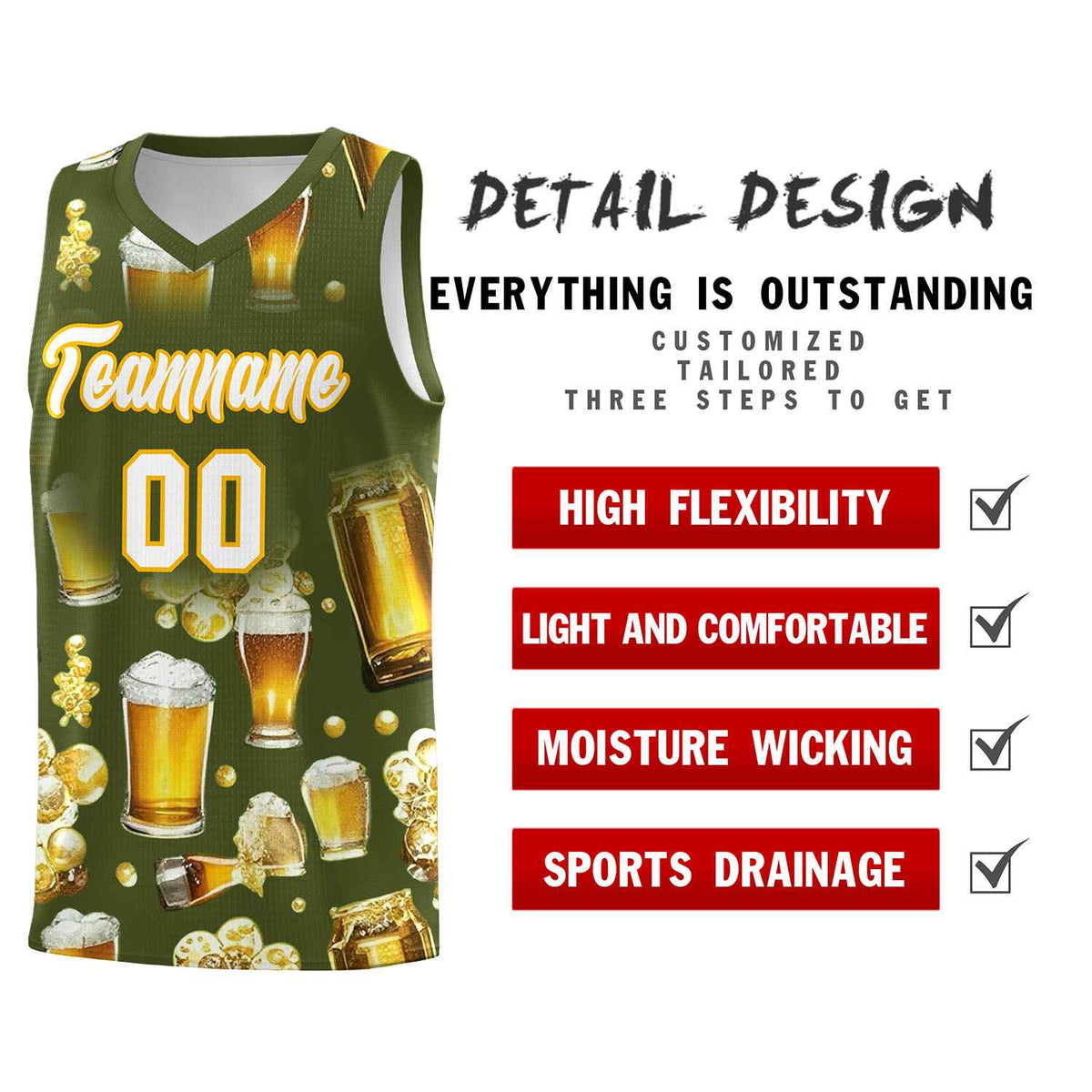 Custom Olive National Beer Day Personalized Beer Bubble Basketball Jersey | Perfect for parties | Dye-sublimation printing | KXKSHOP