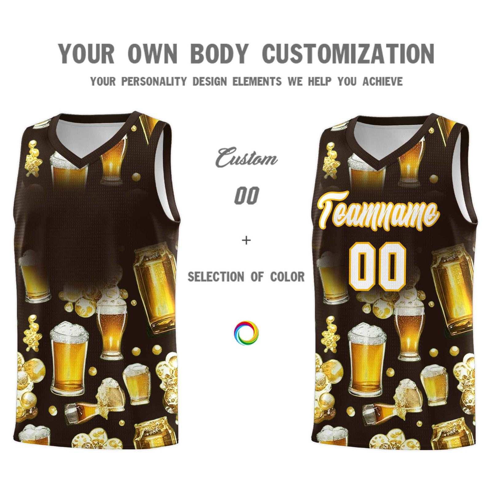 Custom Brown National Beer Day Personalized Beer Bubble Basketball Jersey | Perfect for parties | Dye-sublimation printing | KXKSHOP