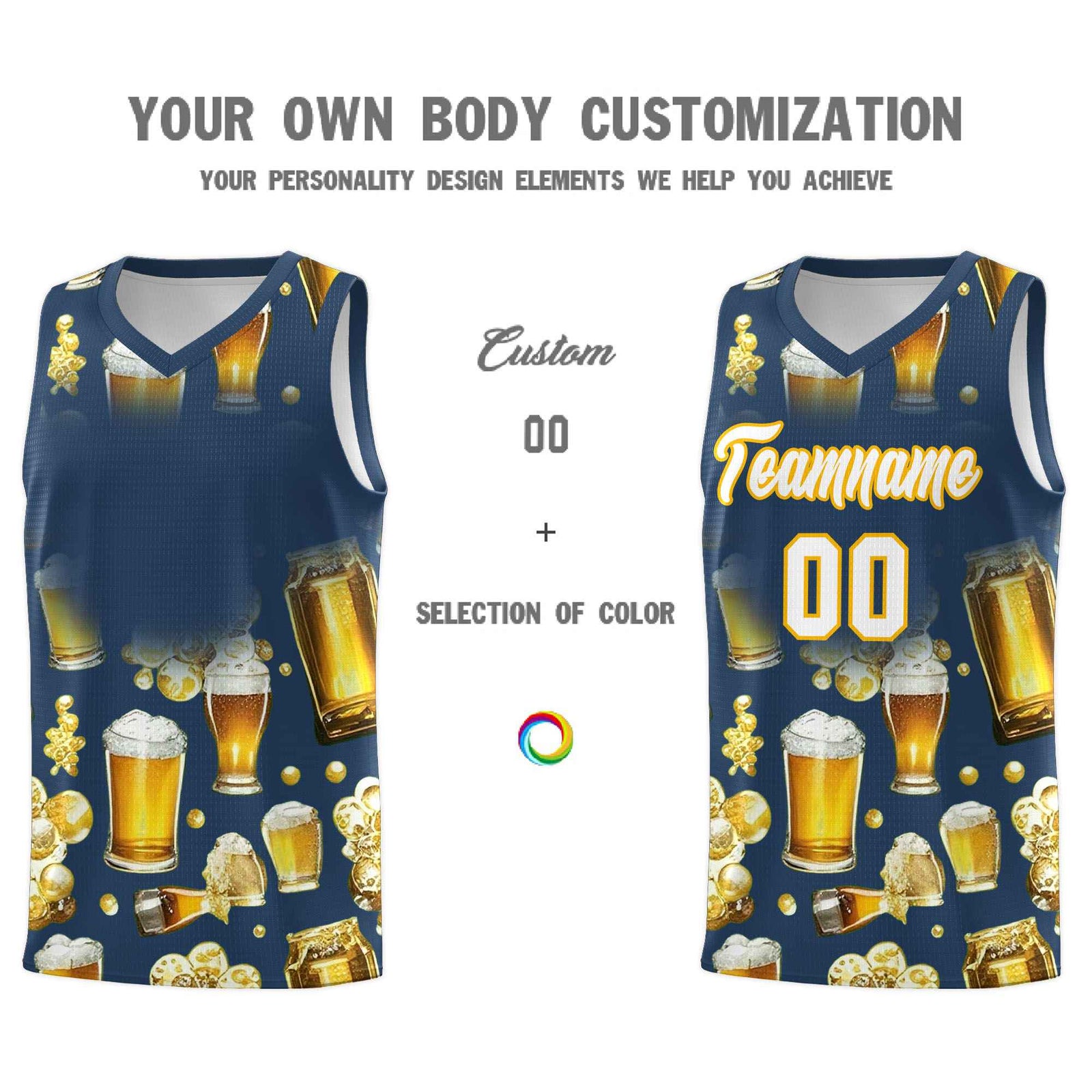 Custom Midnight Blue National Beer Day Personalized Beer Bubble Basketball Jersey | Perfect for parties | Dye-sublimation printing | KXKSHOP