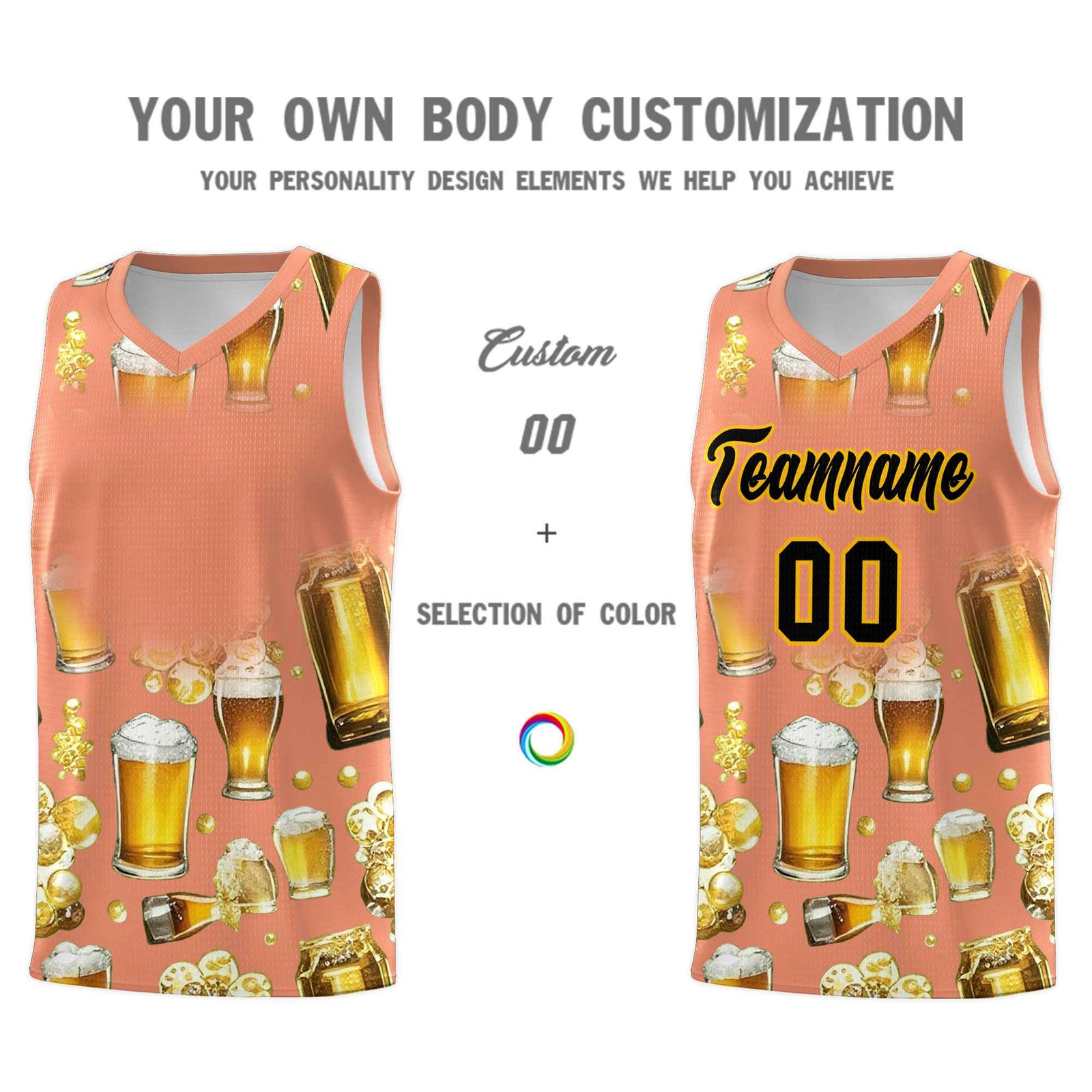 Custom Light Orange National Beer Day Personalized Beer Bubble Basketball Jersey | Perfect for parties | Dye-sublimation printing | KXKSHOP