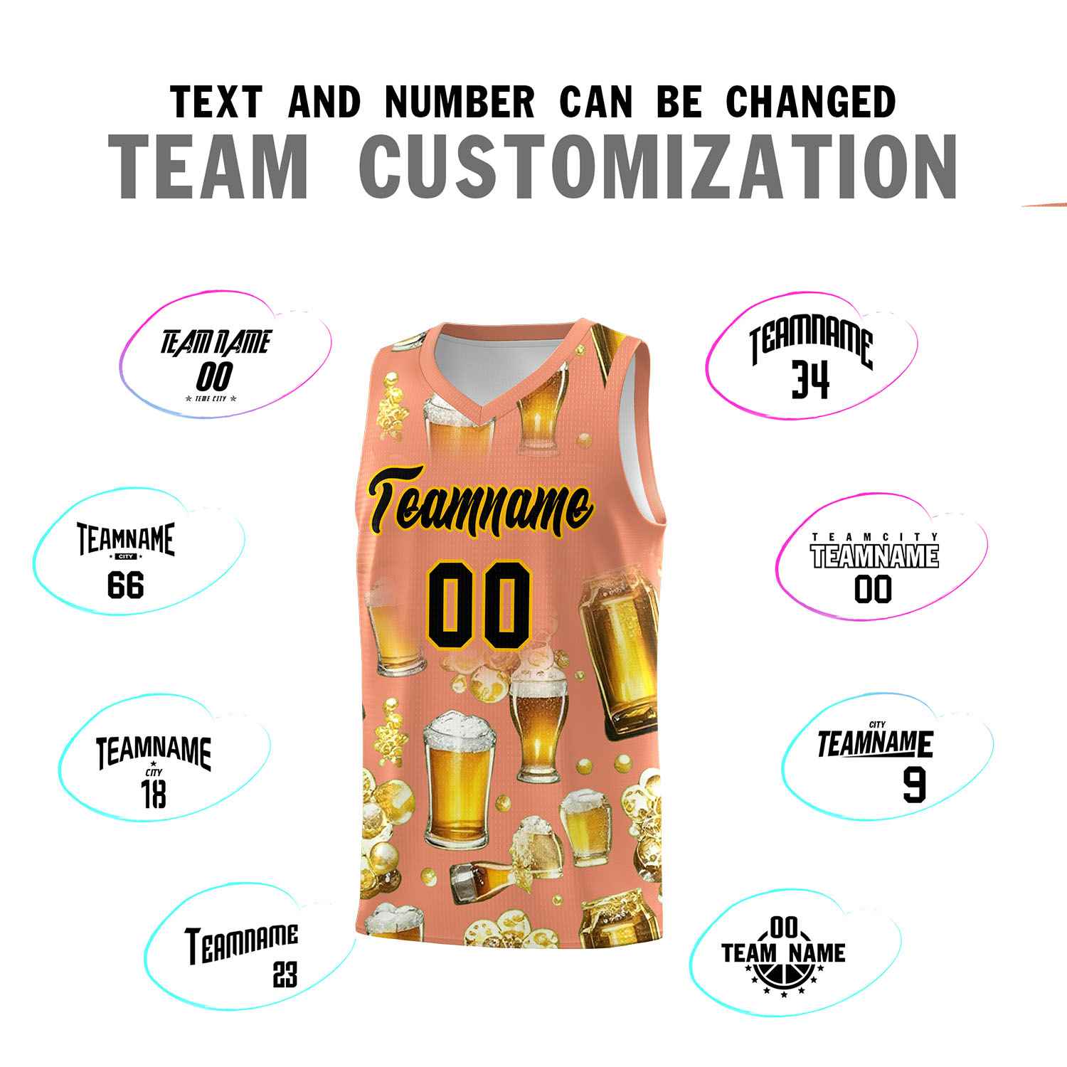 Custom Light Orange National Beer Day Personalized Beer Bubble Basketball Jersey | Perfect for parties | Dye-sublimation printing | KXKSHOP