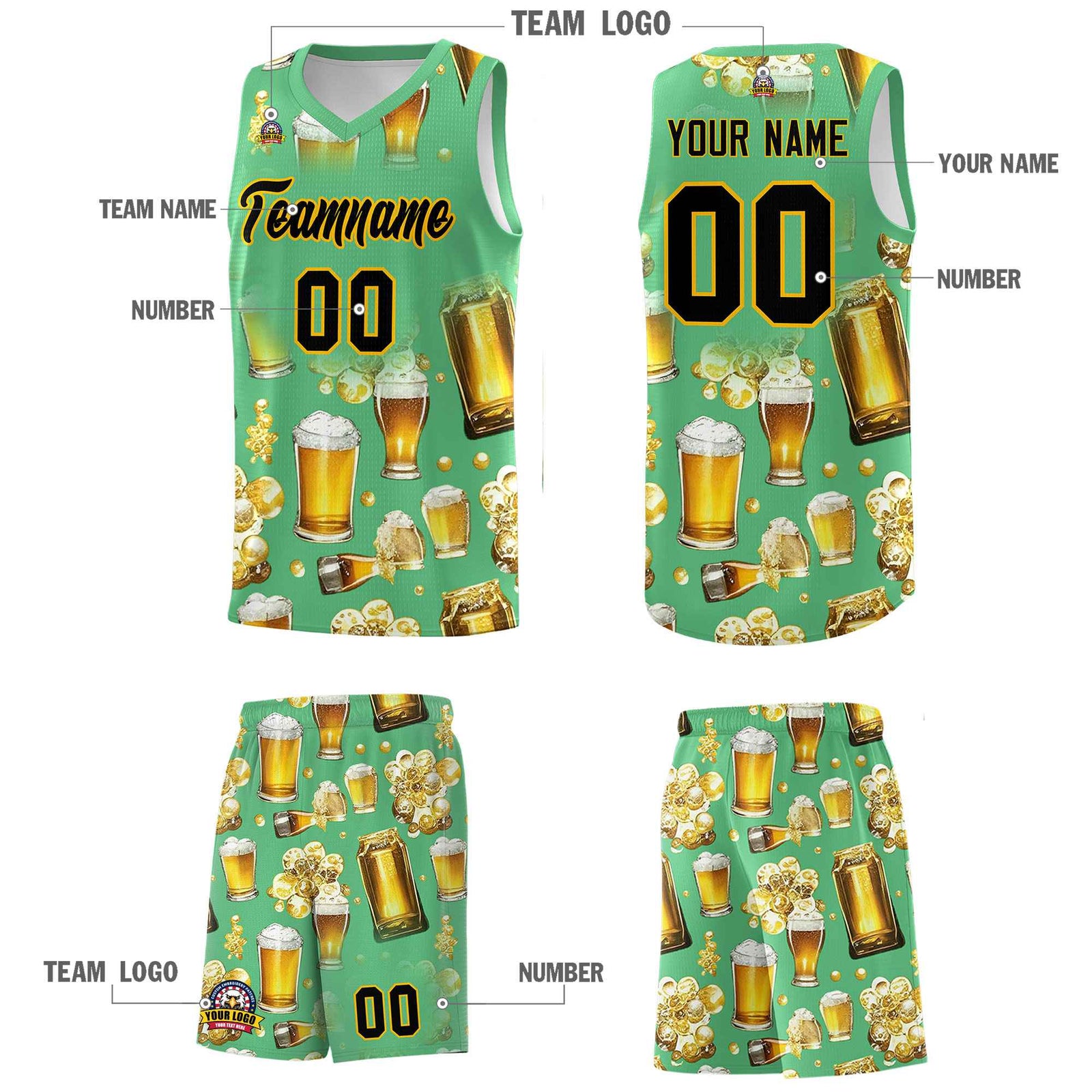 Custom Neon Green National Beer Day Personalized Beer Bubble Basketball Jersey | Perfect for parties | Dye-sublimation printing | KXKSHOP