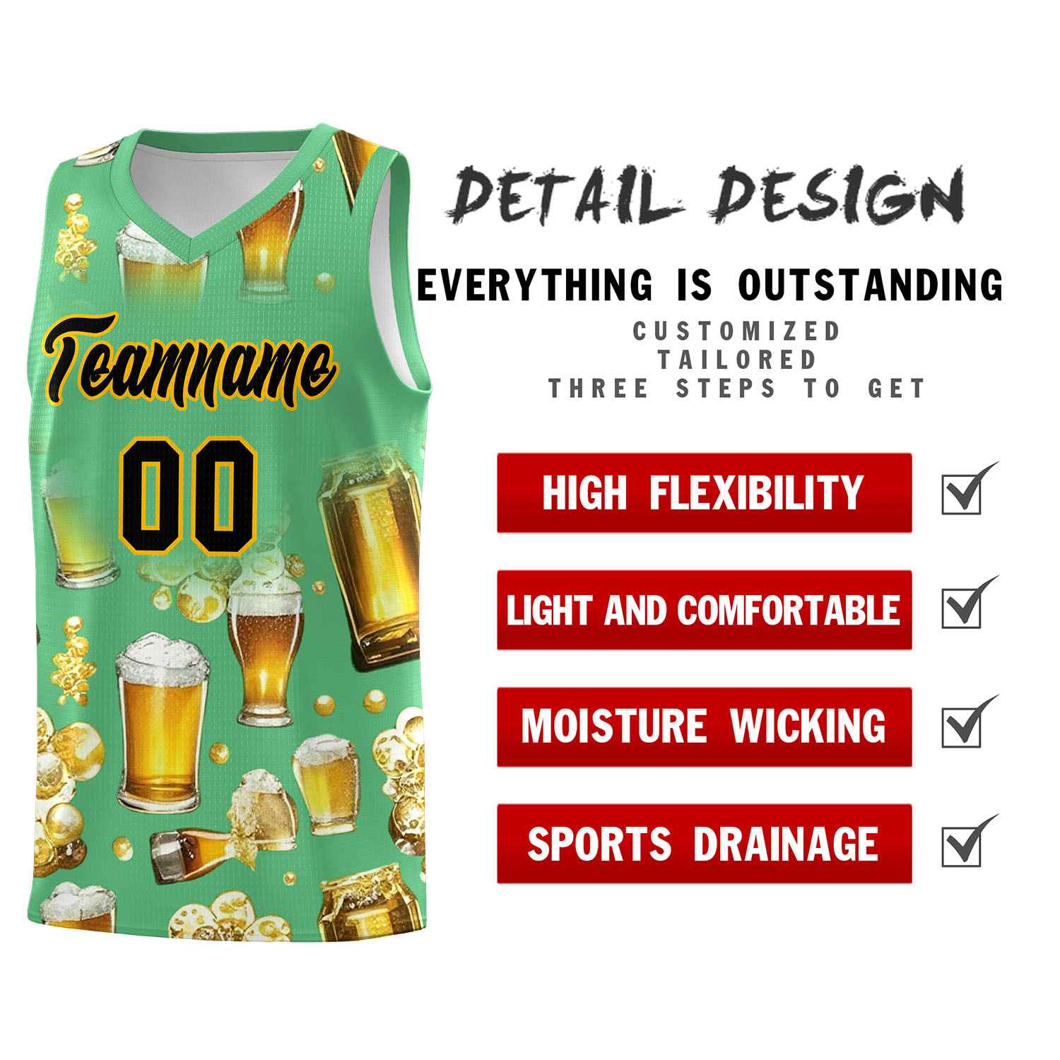 Custom Neon Green National Beer Day Personalized Beer Bubble Basketball Jersey | Perfect for parties | Dye-sublimation printing | KXKSHOP