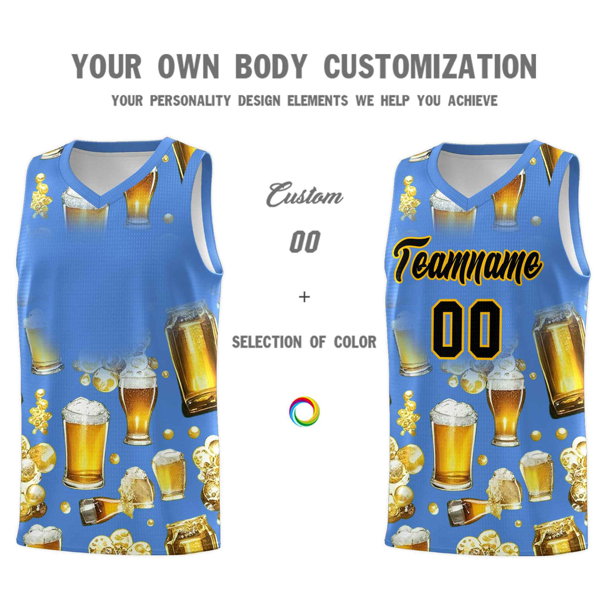 Custom Powder Blue National Beer Day Personalized Beer Bubble Basketball Jersey | Perfect for parties | Dye-sublimation printing | KXKSHOP