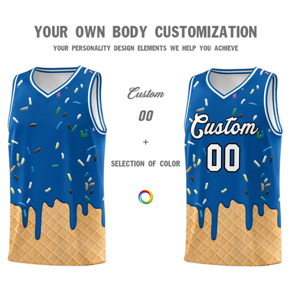 Custom Royal Basketball Kits with Ice Cream Element Pattern