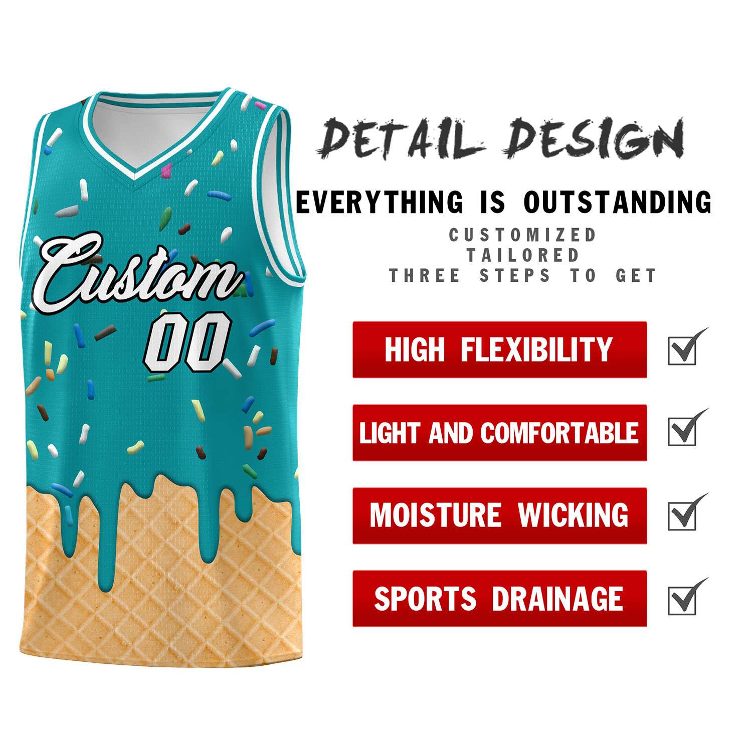 Custom Aqua Basketball Kits with Ice Cream Element Pattern
