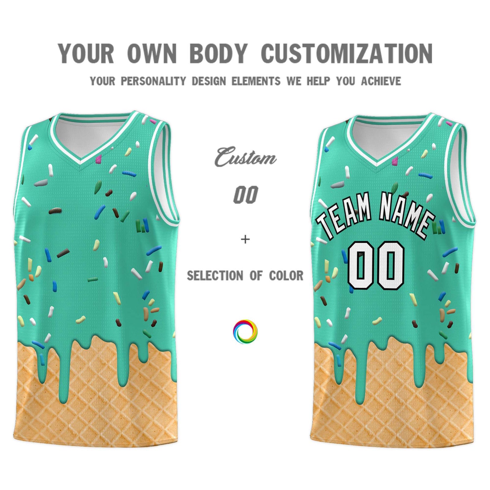 Custom Olive Basketball Kits with Ice Cream Element Pattern