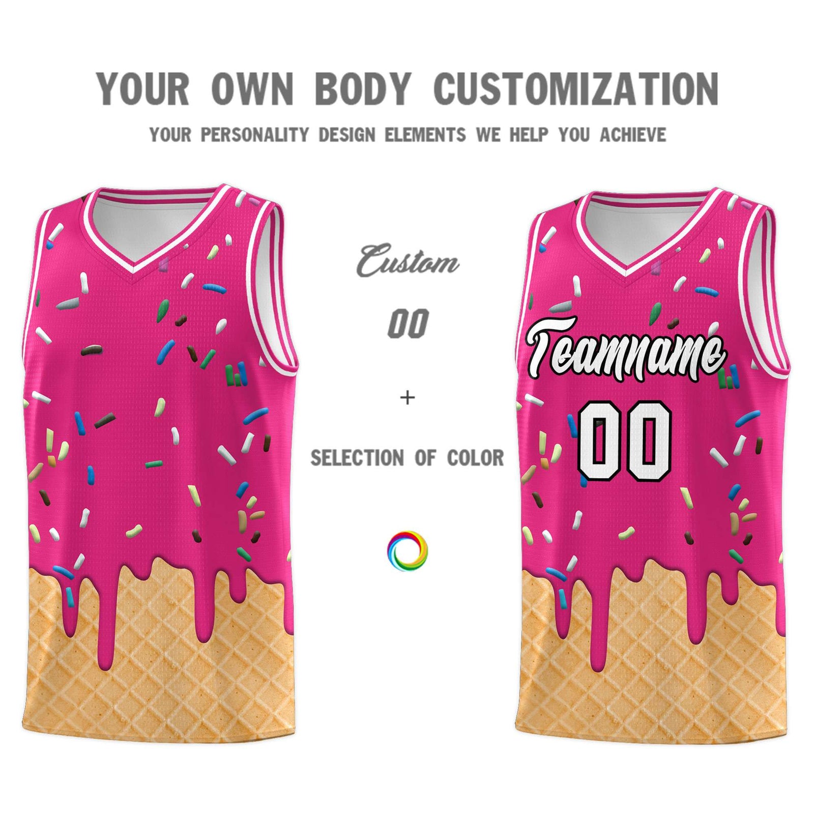Custom Rose Red Basketball Kits with Ice Cream Element Pattern