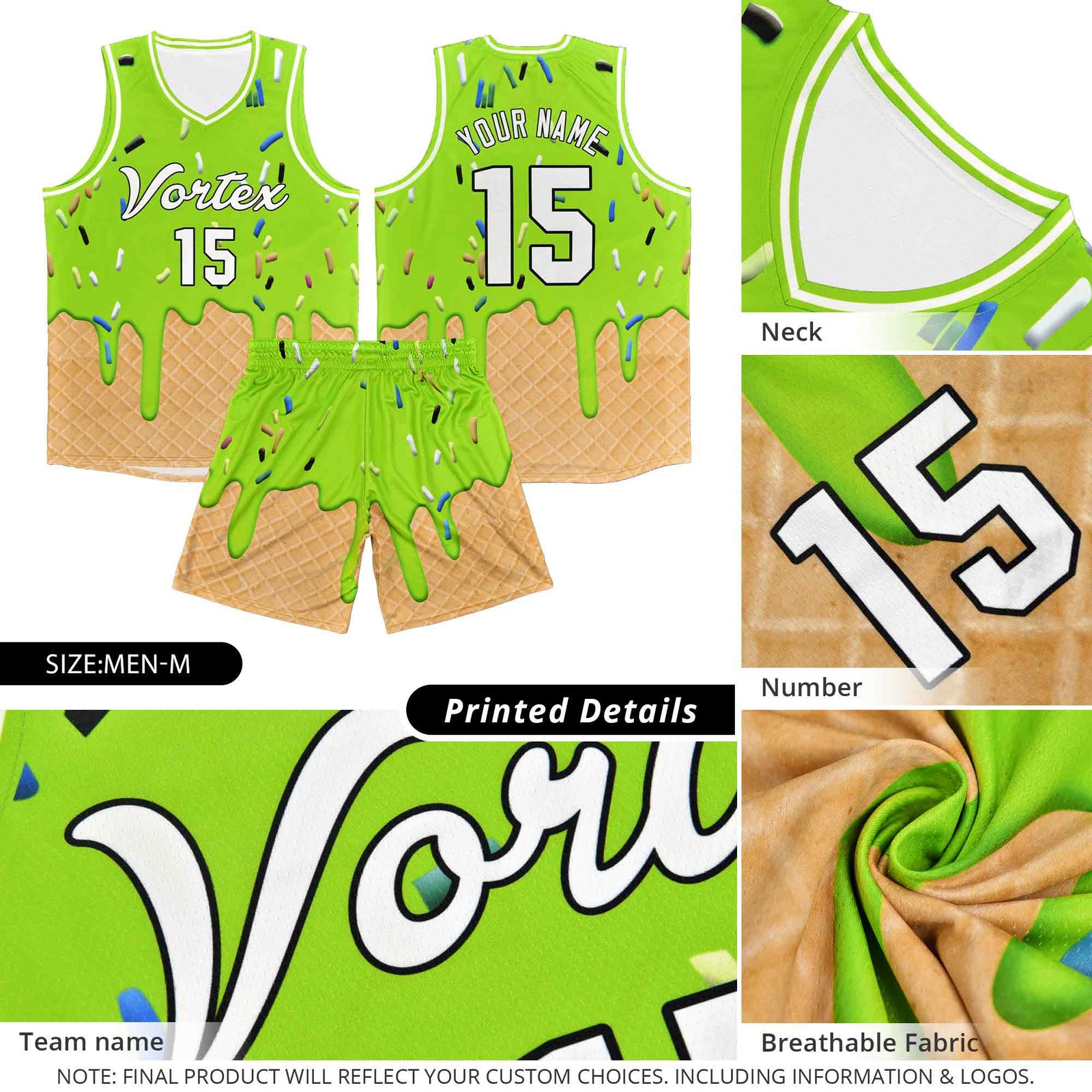 Custom Camo Basketball Kits with Ice Cream Element Pattern