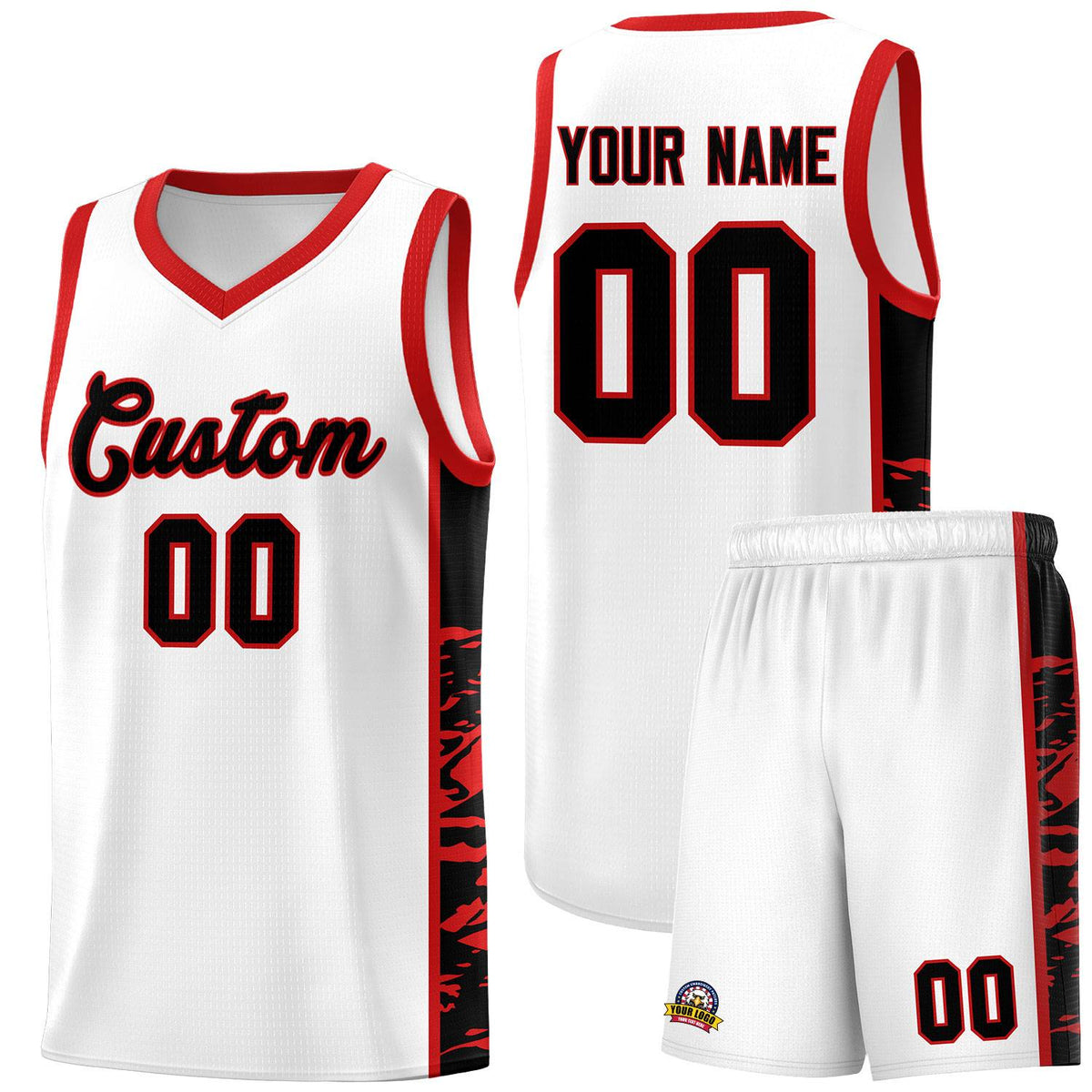 Custom White Red Side Gradient Pattern Basketball Kits