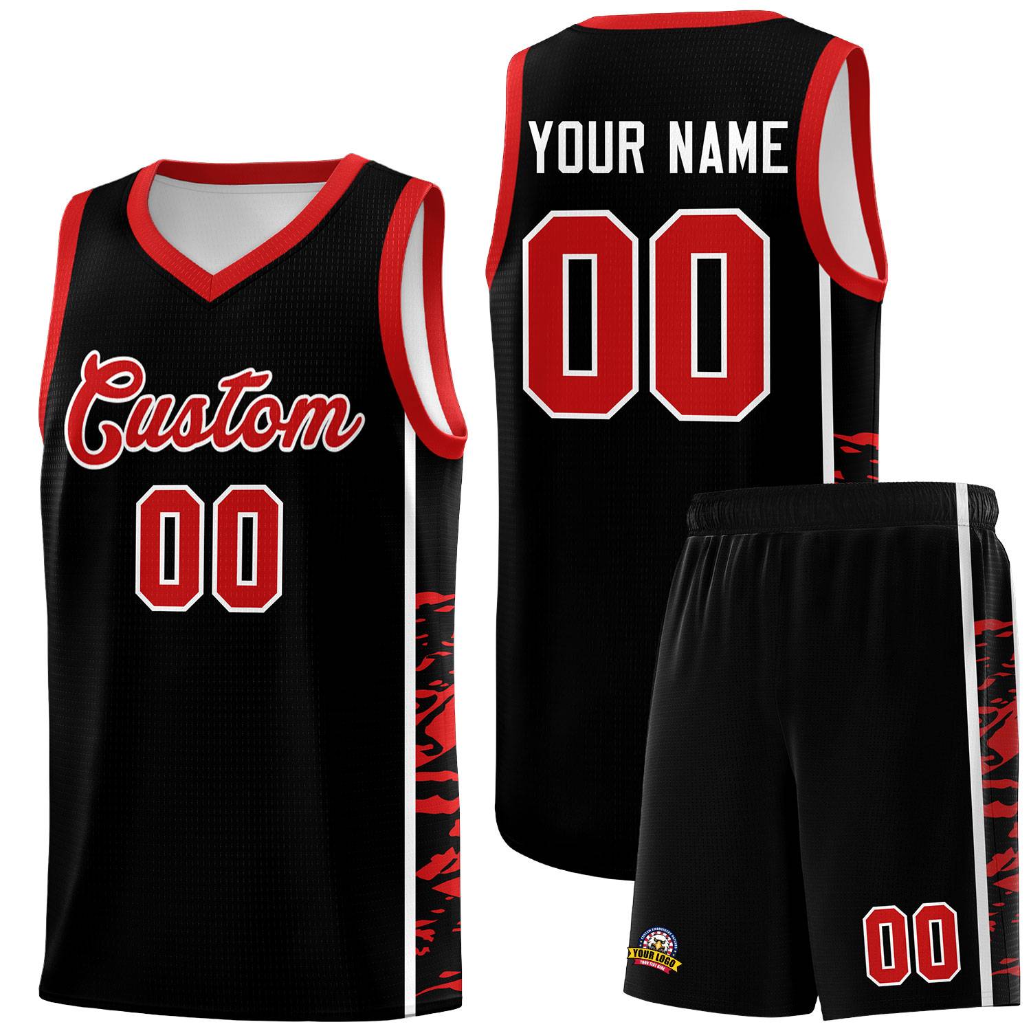 Custom Black Red Side Gradient Pattern Basketball Kits