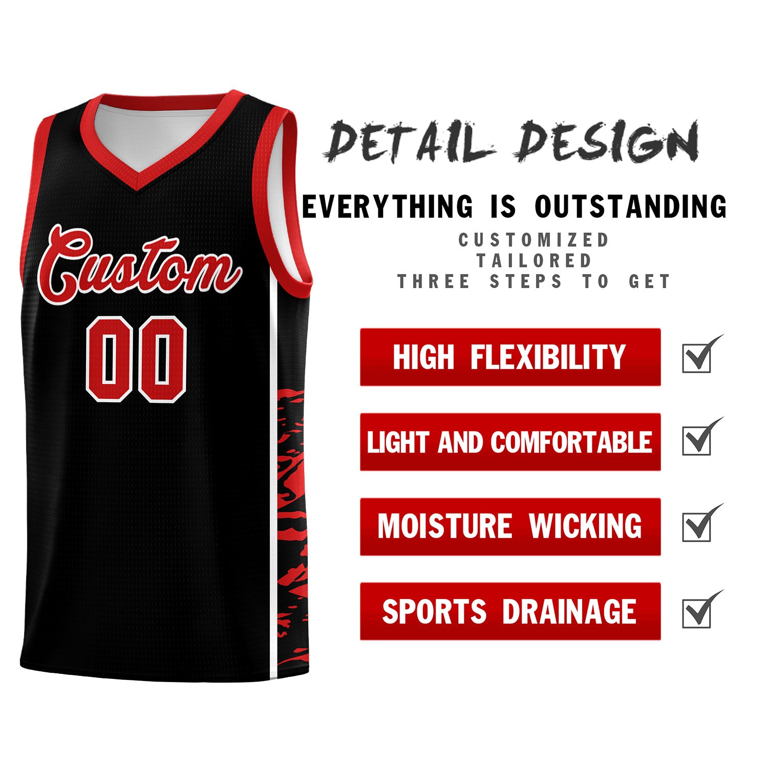 Custom Black Red Side Gradient Pattern Basketball Kits