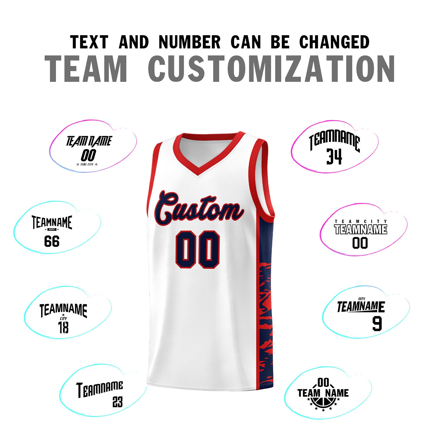 Custom White Red Side Gradient Pattern Basketball Kits