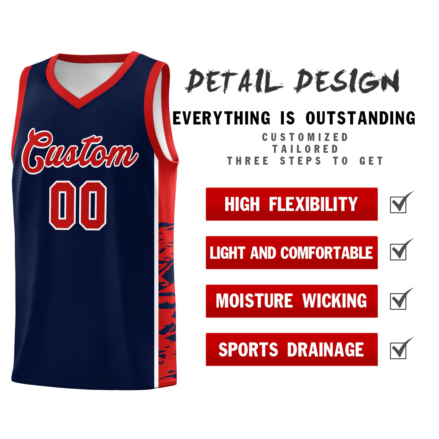 Custom Navy Red Side Gradient Pattern Basketball Kits