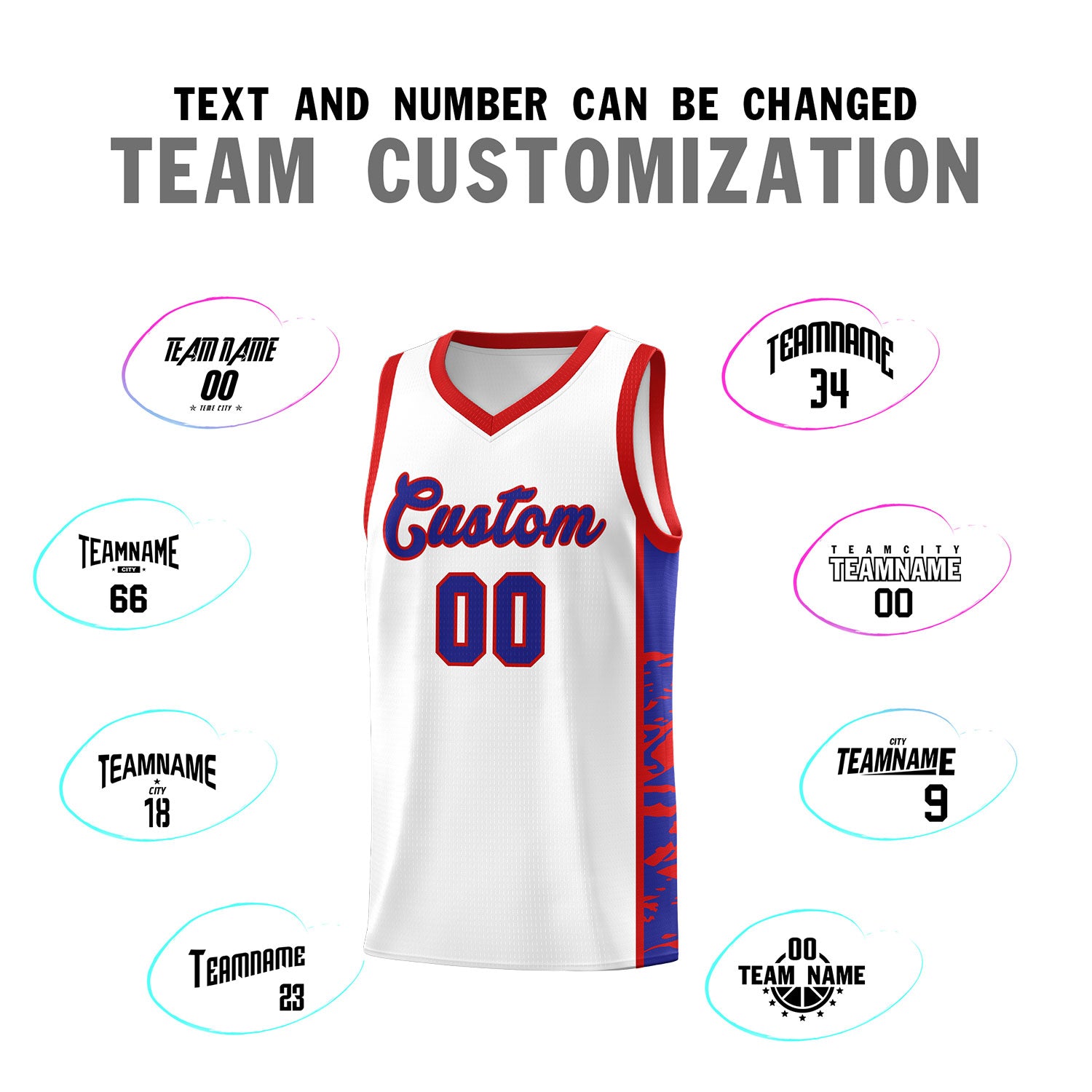 Custom White Red Side Gradient Pattern Basketball Kits
