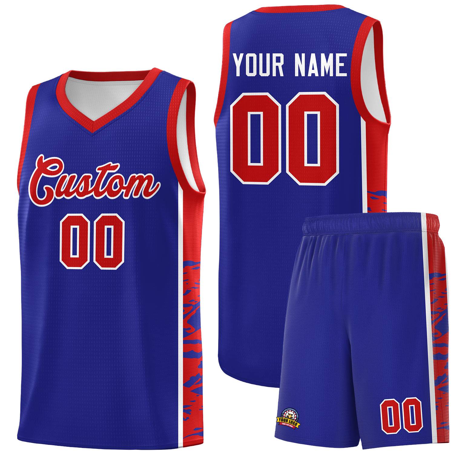 Custom Royal Red Side Gradient Pattern Basketball Kits