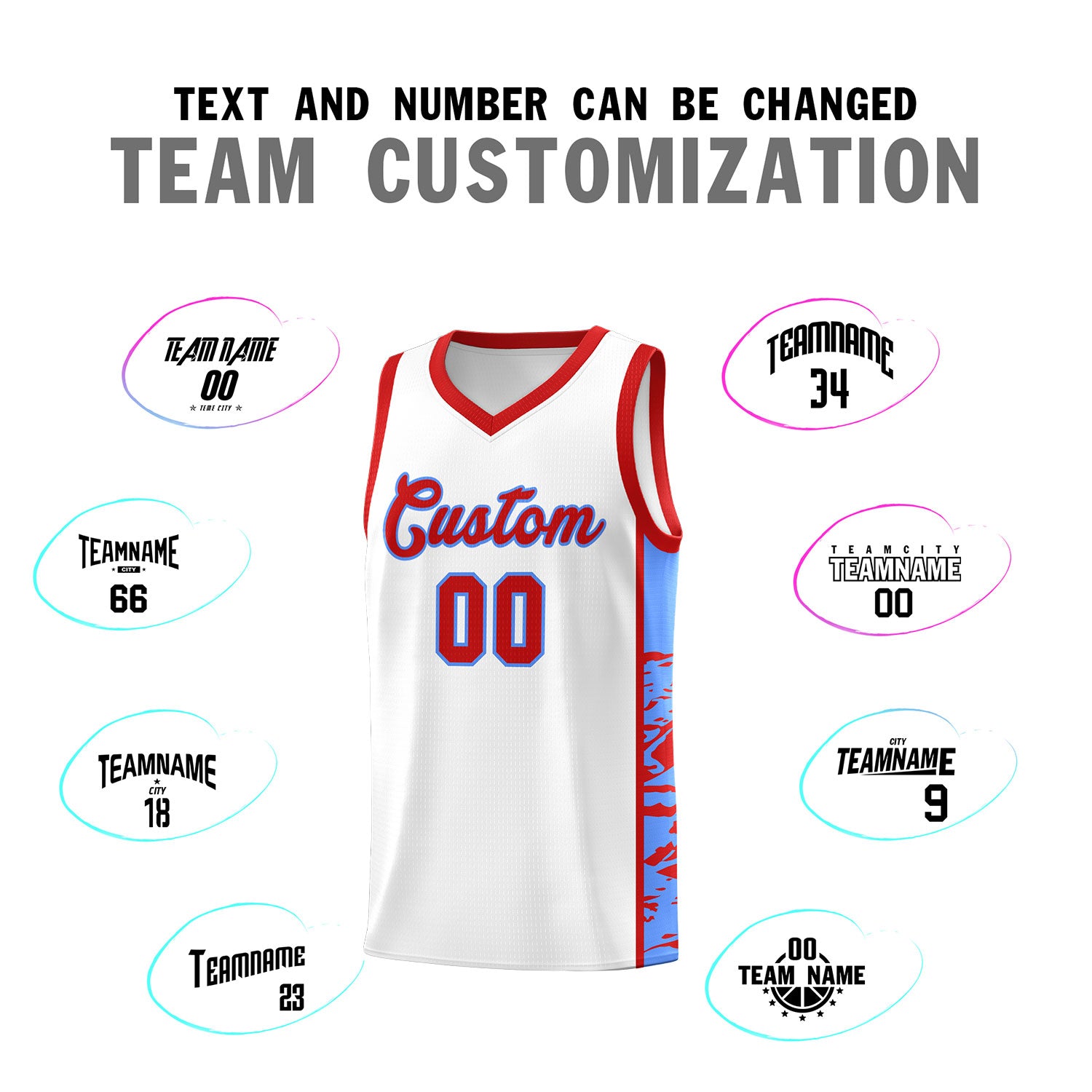 Custom White Red Side Gradient Pattern Basketball Kits