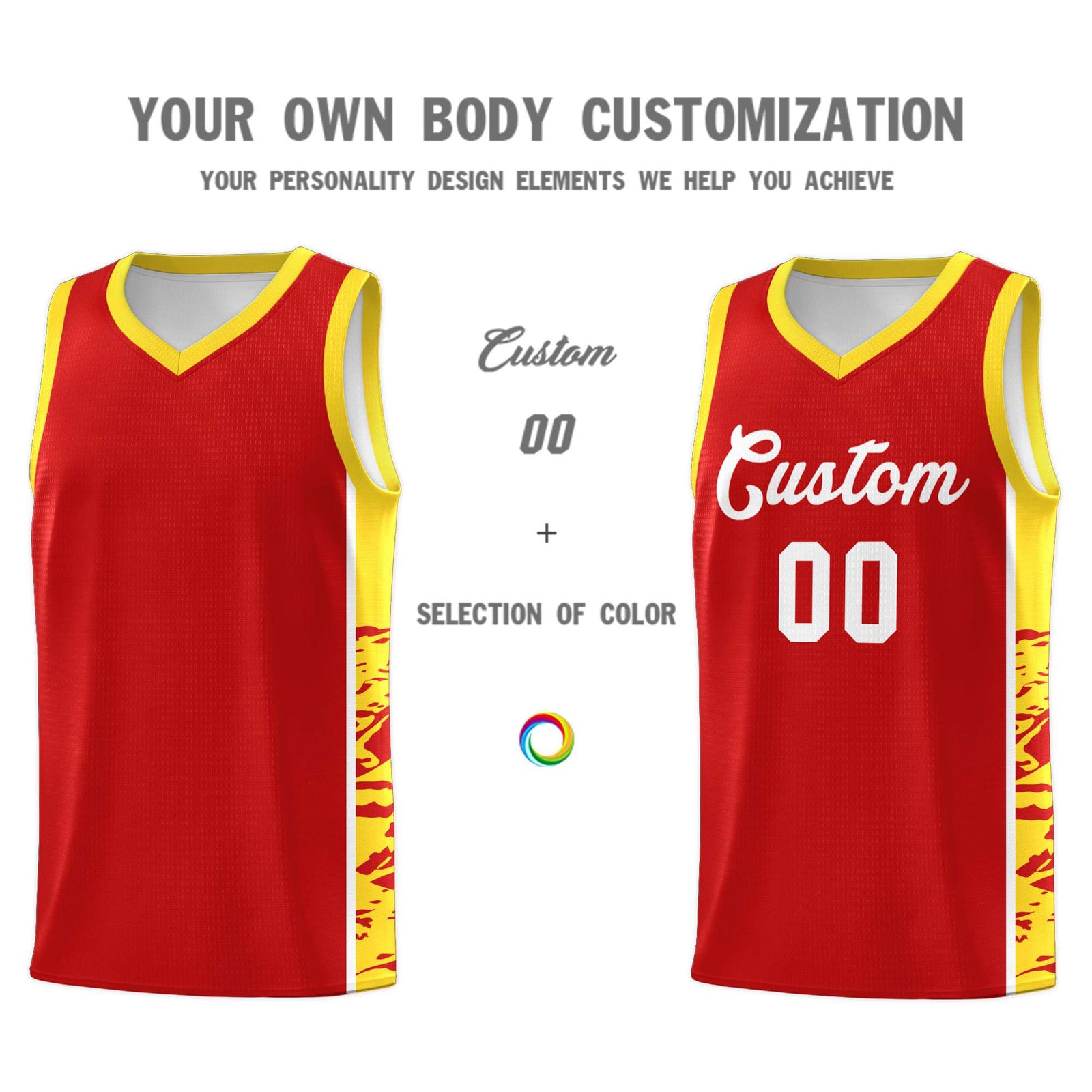 Custom Red Gold Side Gradient Pattern Basketball Kits